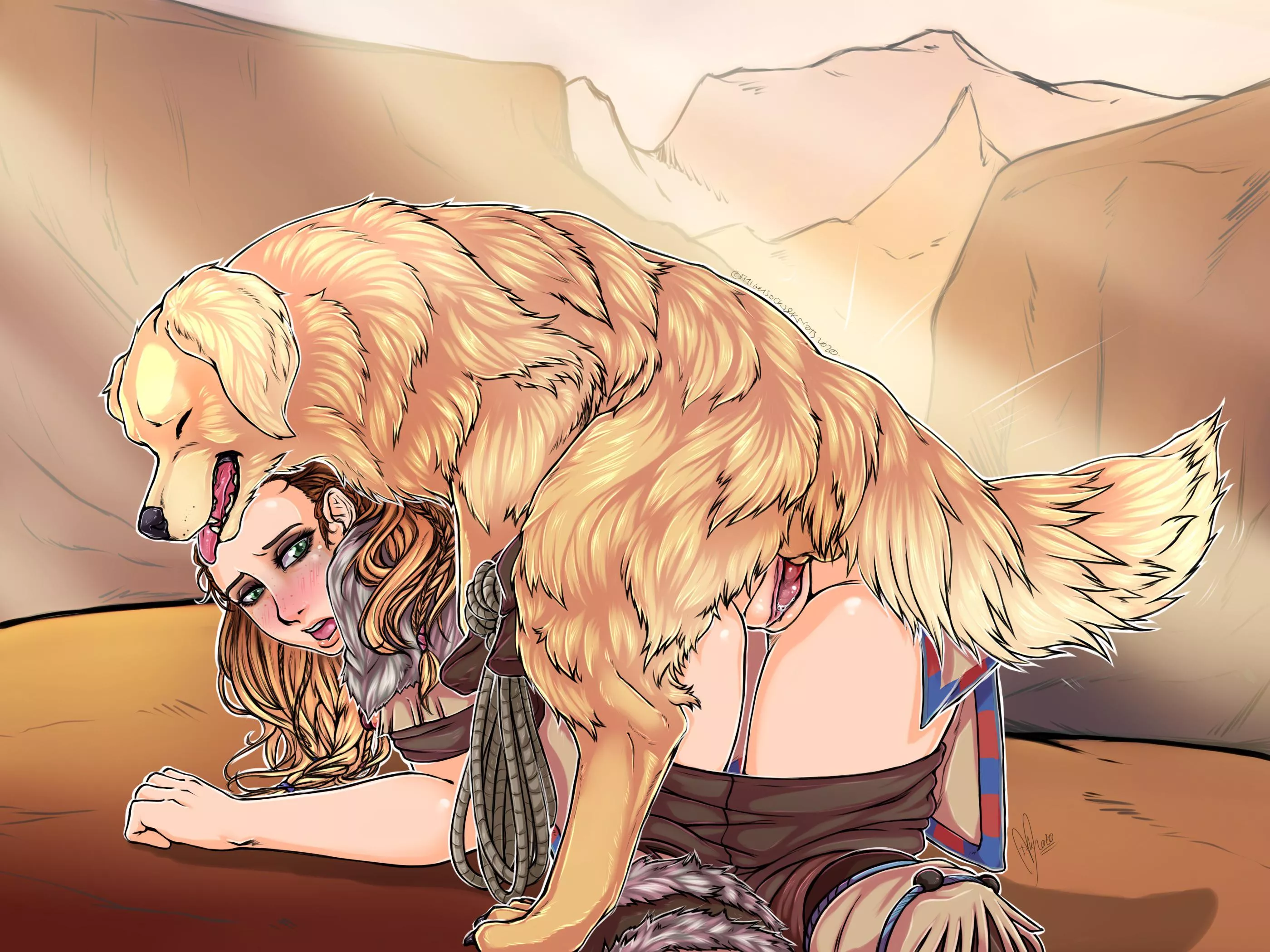 Aloy meeting her first dog (ThighsocksAndKnots) posted by Just4Friends69