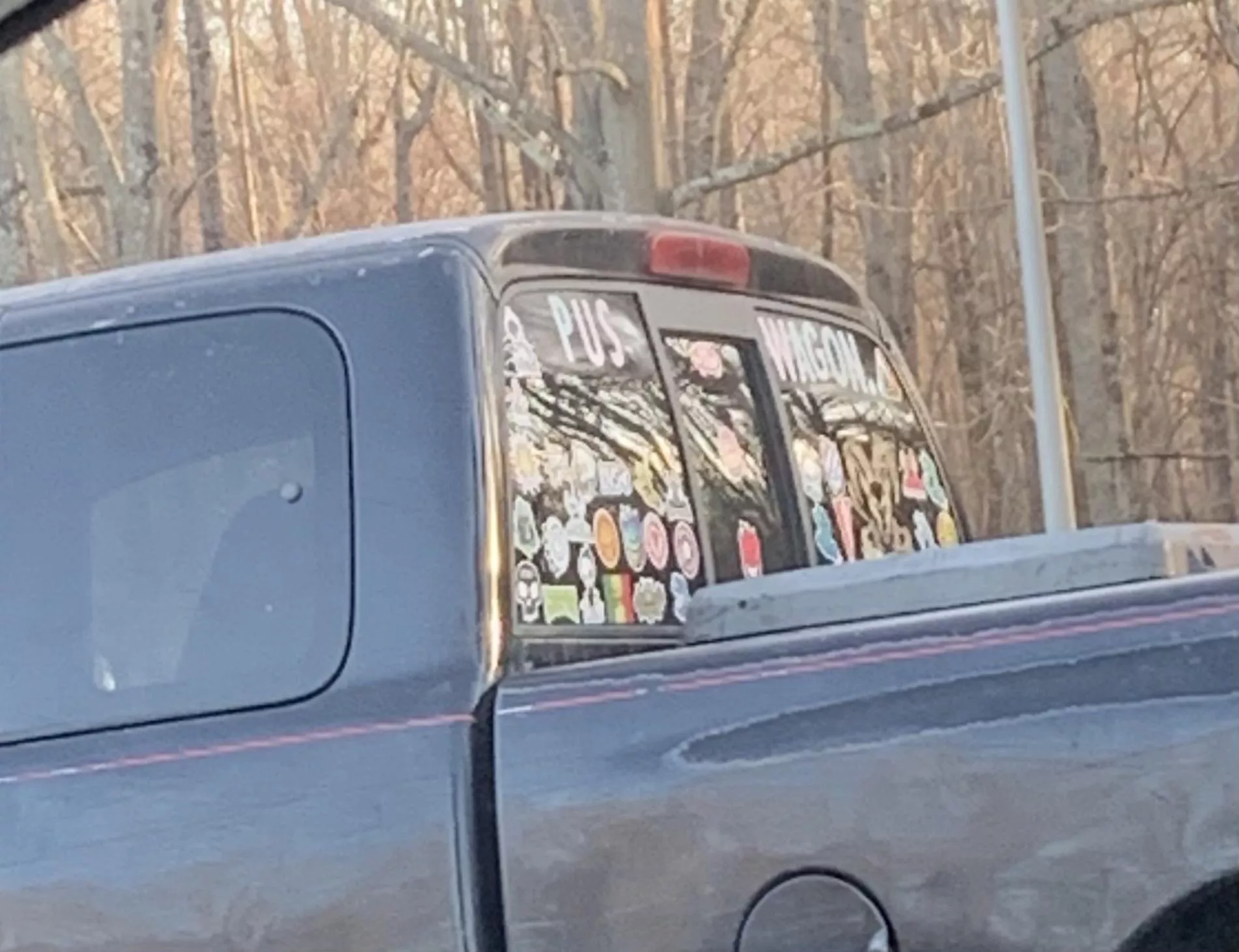 Alright, which one of you owns this PUS WAGON truck? (Text near the top of the windows) posted by uglykneethrowaway