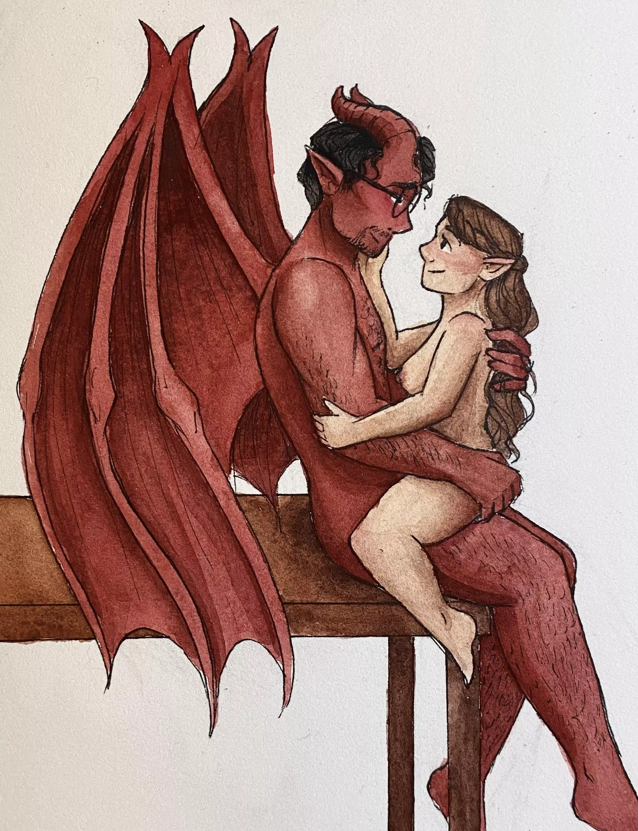 An intimate moment between my tiefling cleric and my friend’s halfling druid posted by orangevanillasweetie