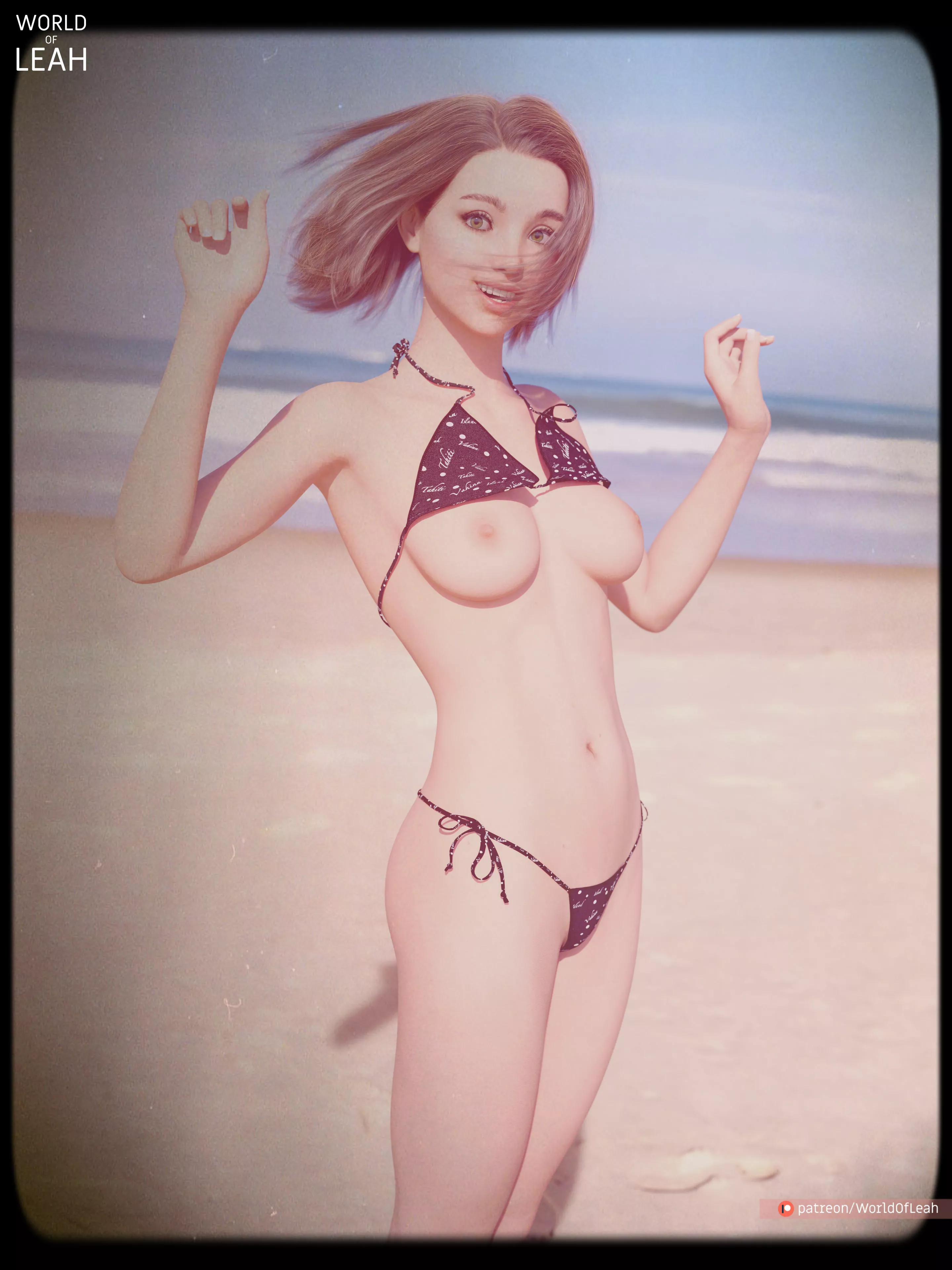 Annie flashing her boobs at the beach posted by WorldOfLeah