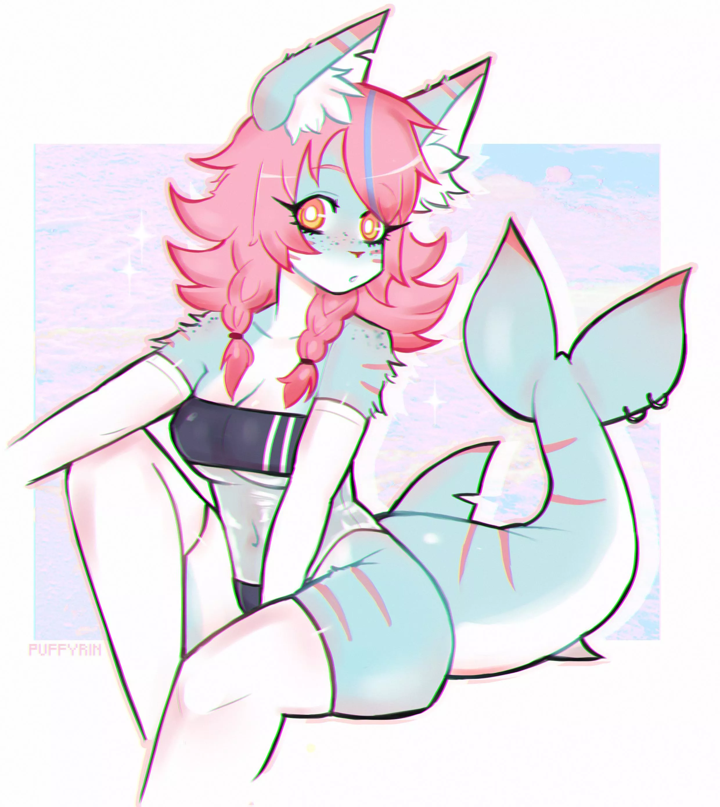 Aqua in gris swimsuit! 🦈 (my twitter: @puffyrin) posted by Puffyrin