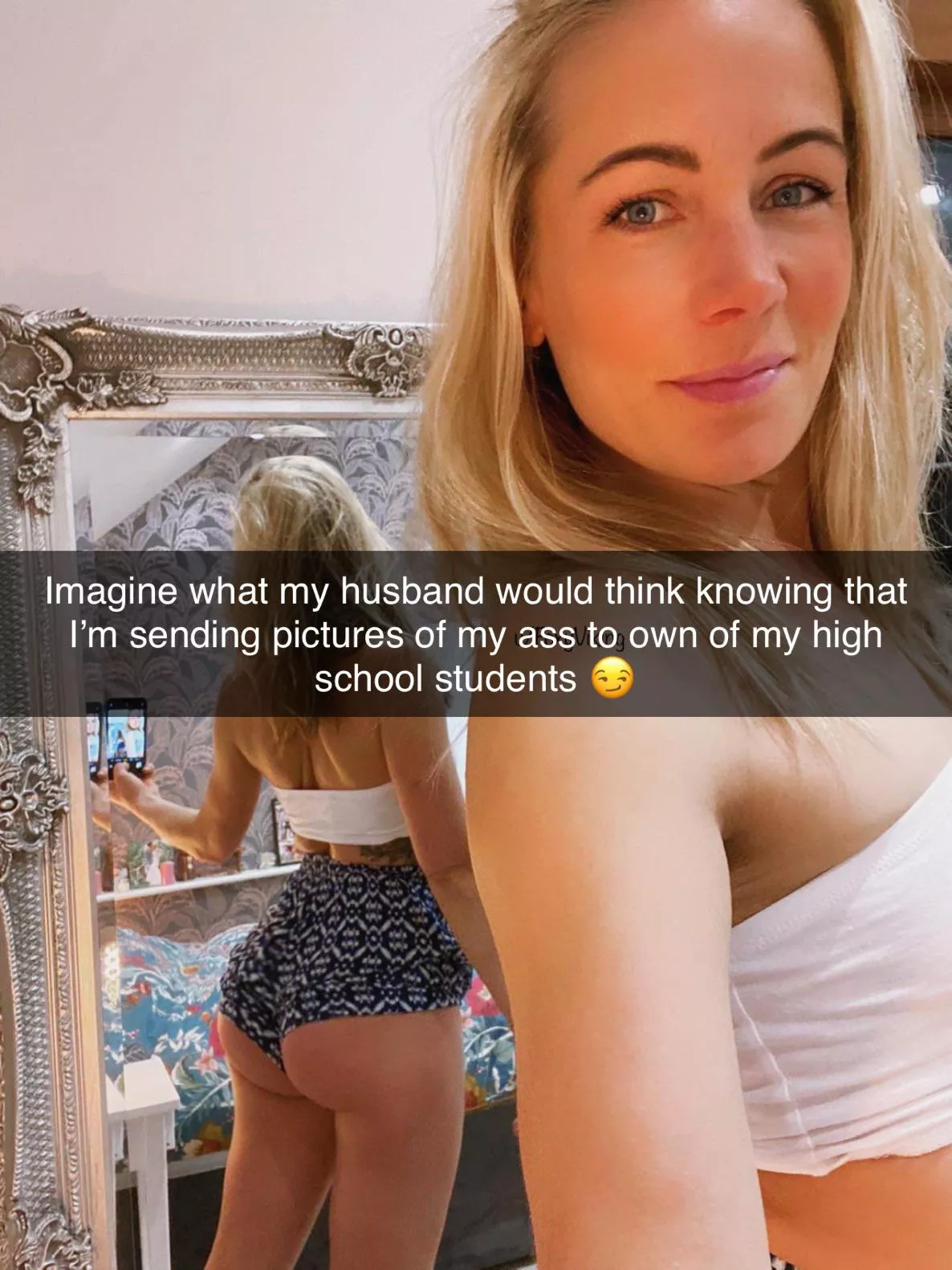 As you started flirting more and more with your teacher on Snapchat through the semester, she started to send you more and more revealing photos as she started to think more about fucking your brains out after school each day posted by JunkPosting