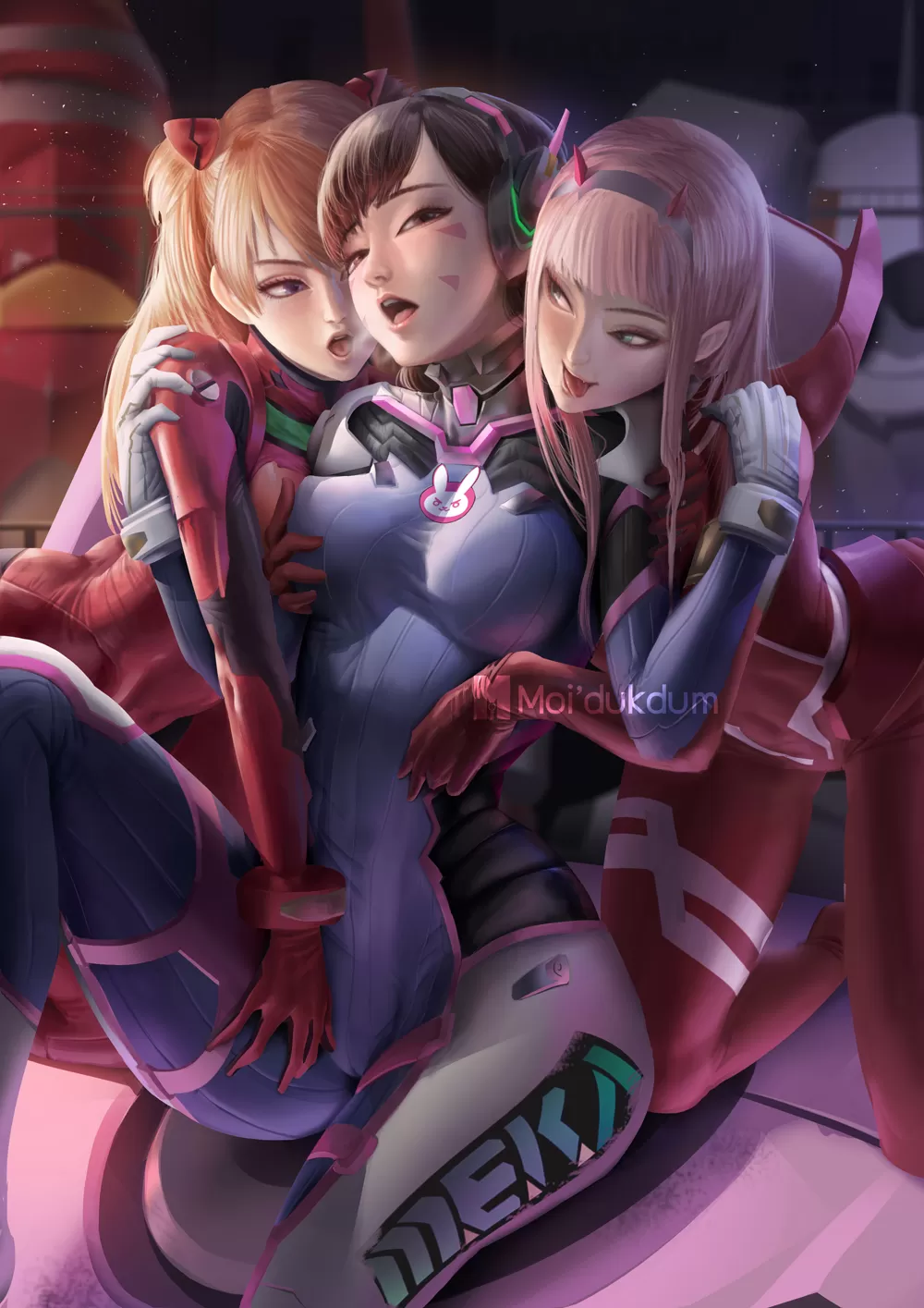 Asuka x D.Va x Zero-Two (Moi'dukdum) [Overwatch, Darling in the Franxx, Evangelion] posted by donofhell