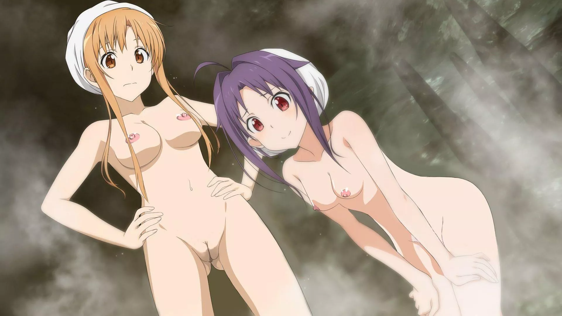 Asuna and yuuki at the hot springs posted by waffmaster9500