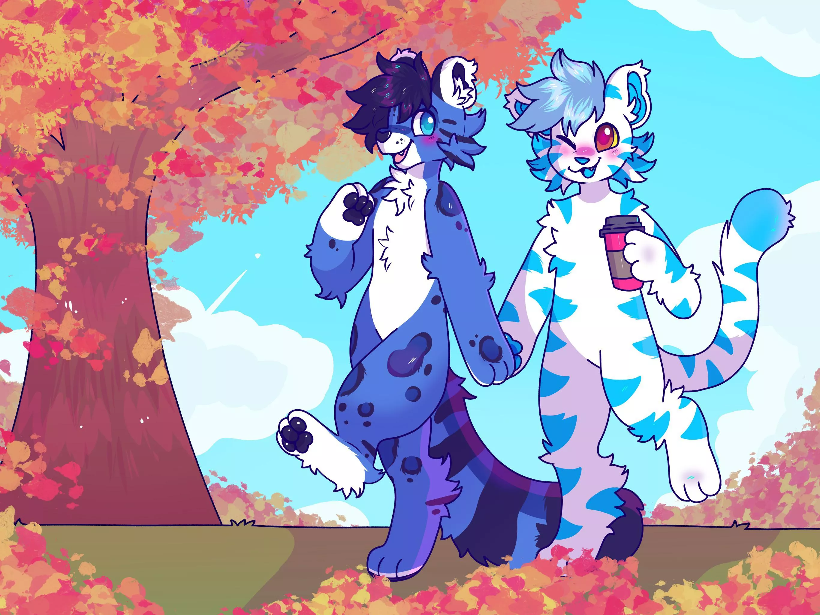 autumn~ 🍁🍂🍃<art by me @spookyfoxinc on twitter, commissioned by roman the tiger> posted by spookyfoxinc