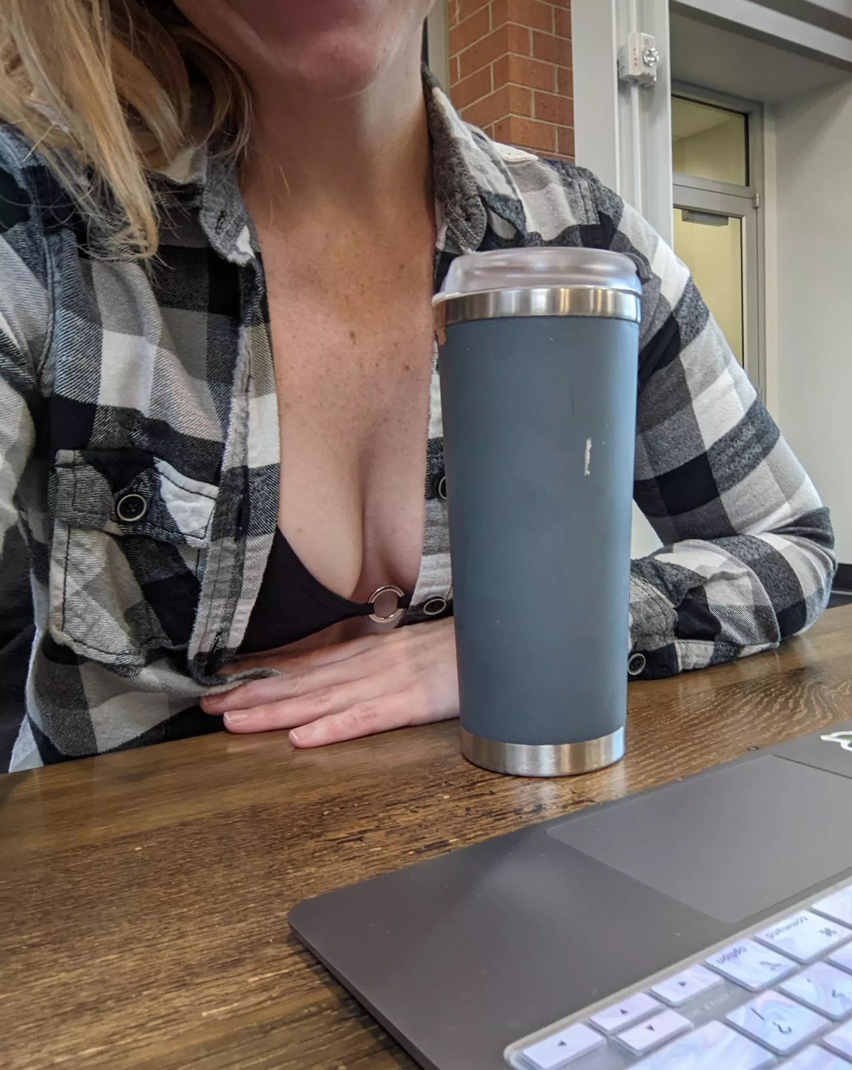 Back in the office and ready to put my best boob forward 😆 posted by ohwowtastethis