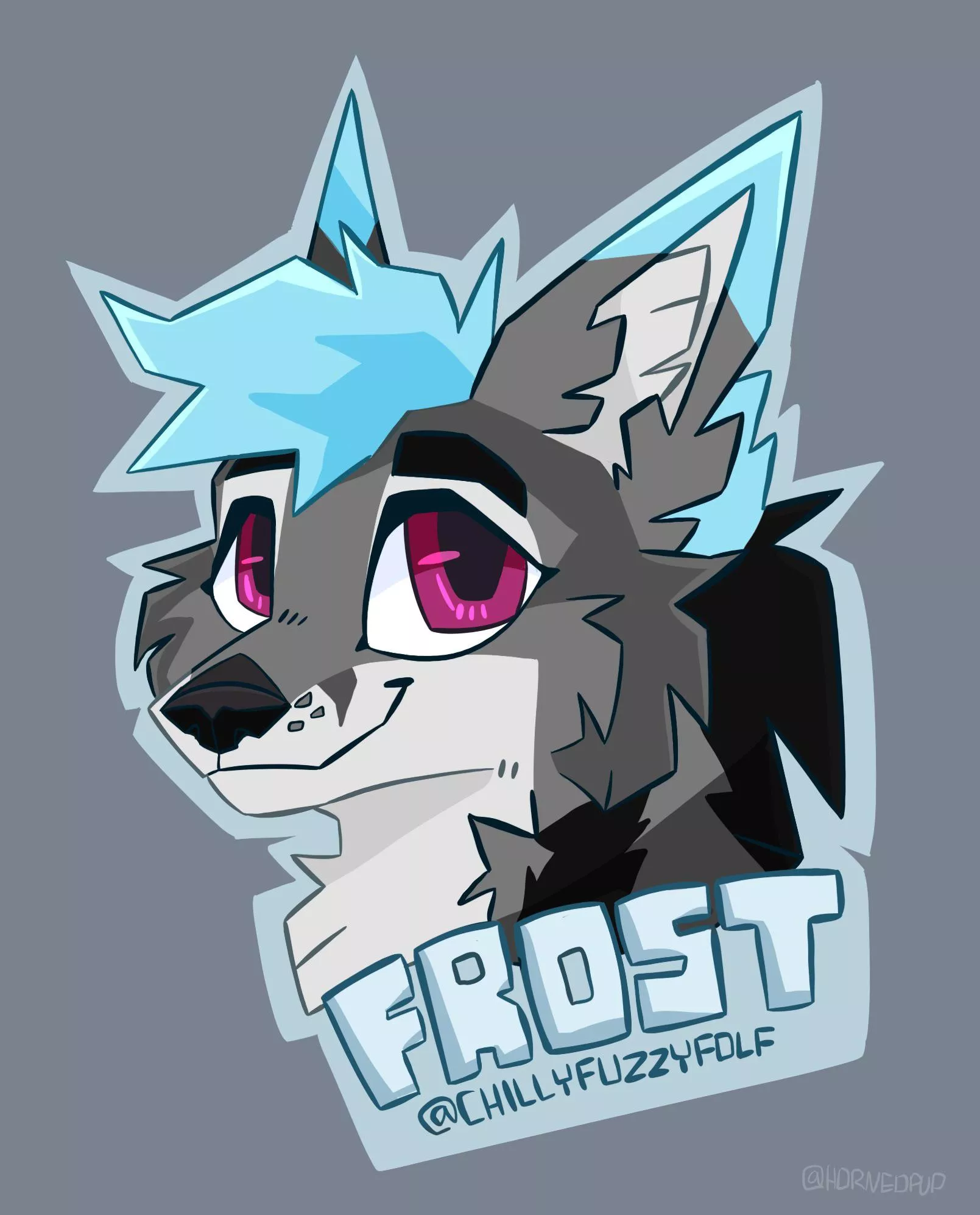 Badge commission done! (art by me) [@hornedpup on Twitter] posted by hornedpup