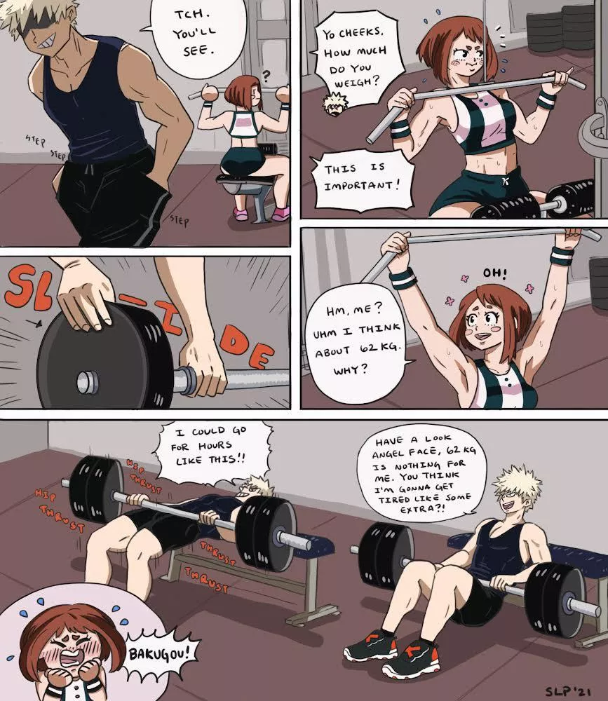 Bakugou flirts with Uraraka at the gym - part 1 (sillylittlepets) posted by sillylittlepets