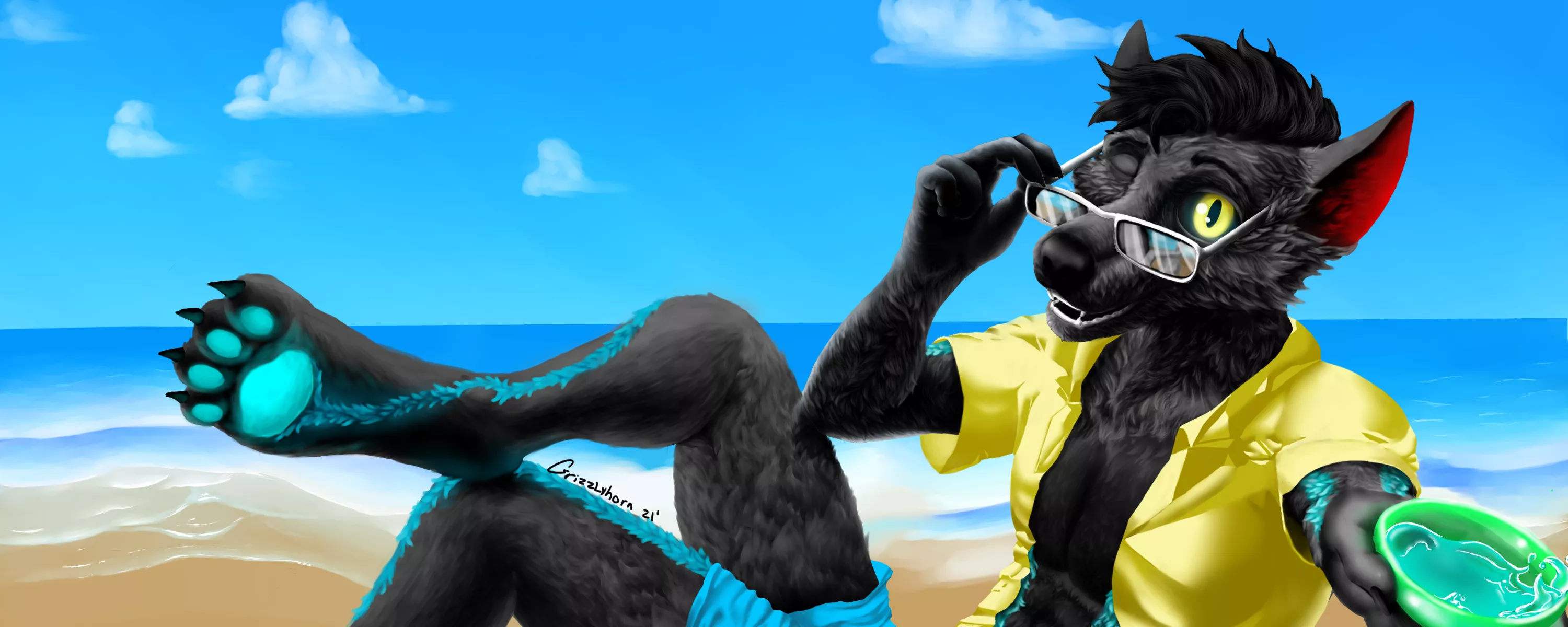 Beach banner commission for @RealValcrye on twitter (Art by me - @grizzly_horn on twitter - reposted in correct format) posted by grizzlyhorn