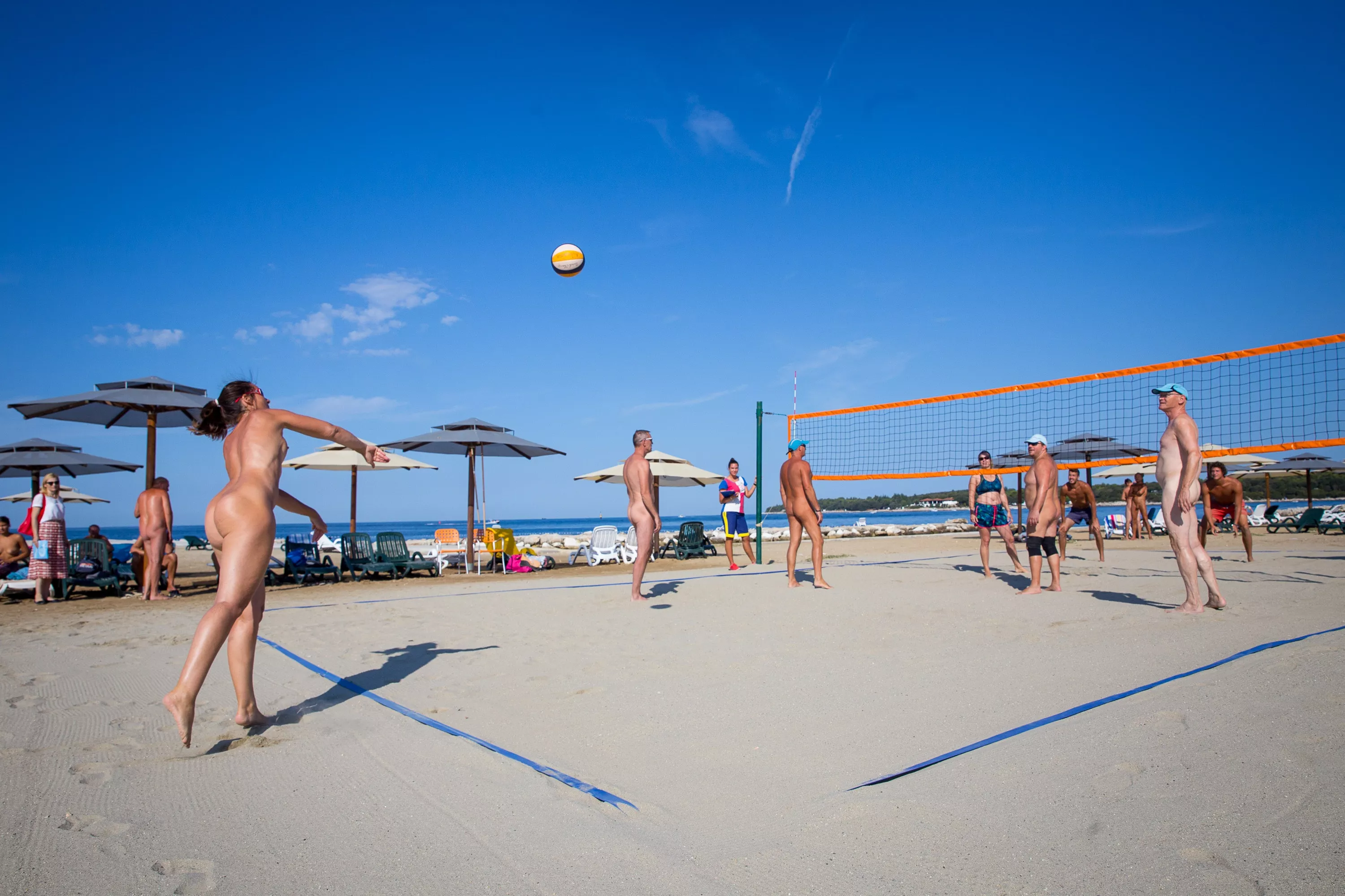 Beach volleyball at Valalta Naturist Camp, Rovinj, Croatia posted by bobettebobqc