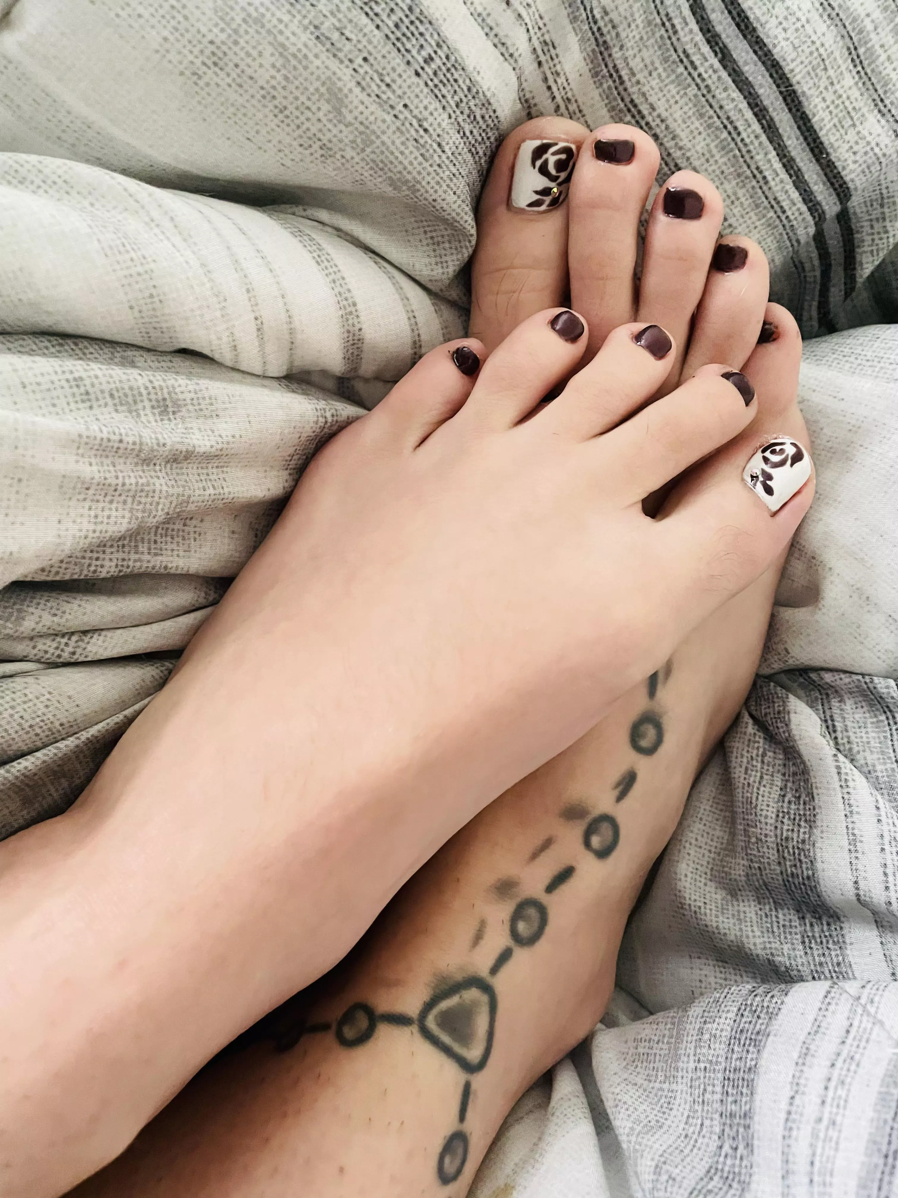 Beautiful pedicure now if only someone was here to worship them 😈🤤👅🦶🏼 posted by sexycollegenerd102