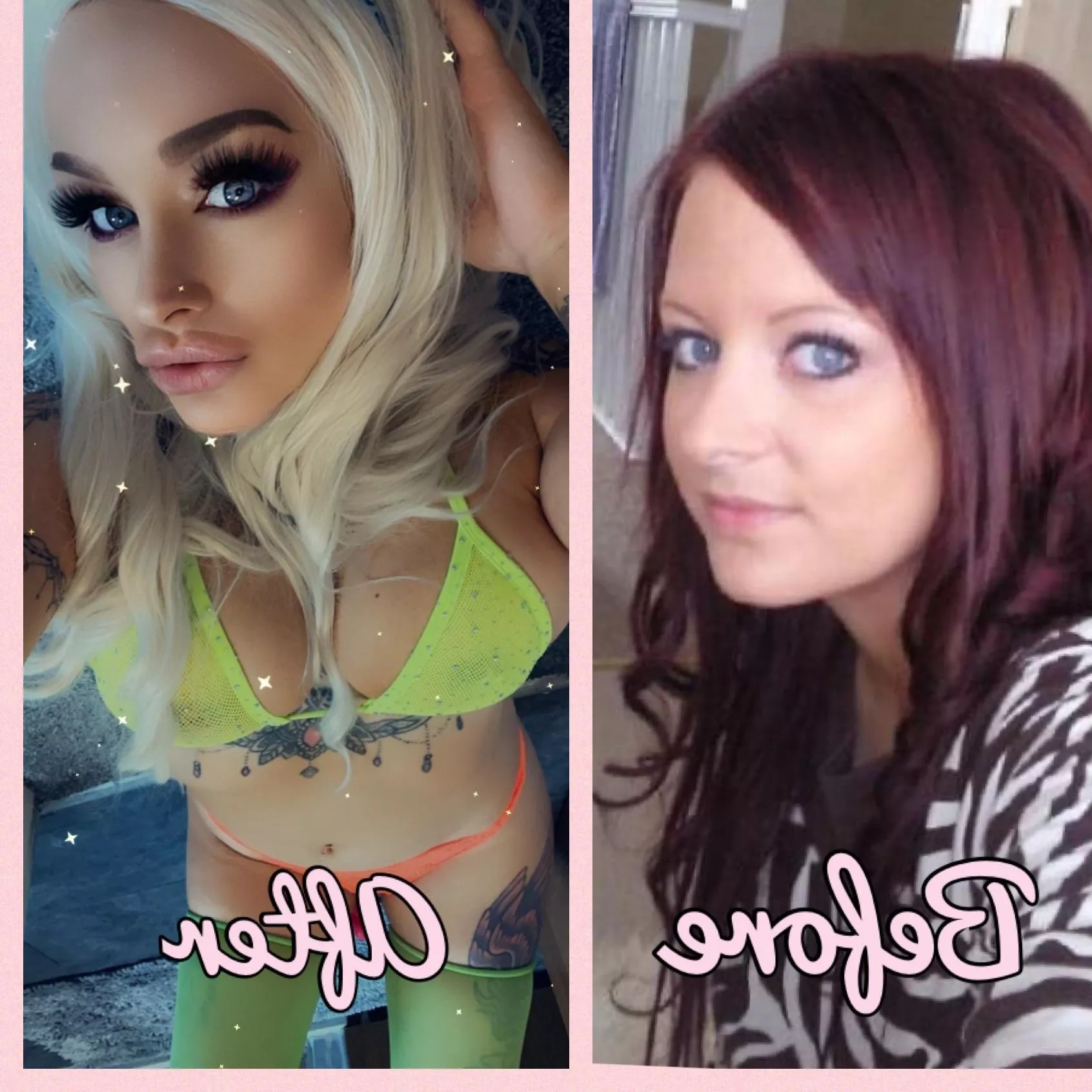 Before and aftre! lAso getting my boobies a lot bigger soon just want to be some bimbo slut and please everyone xxxx posted by gleefullegal