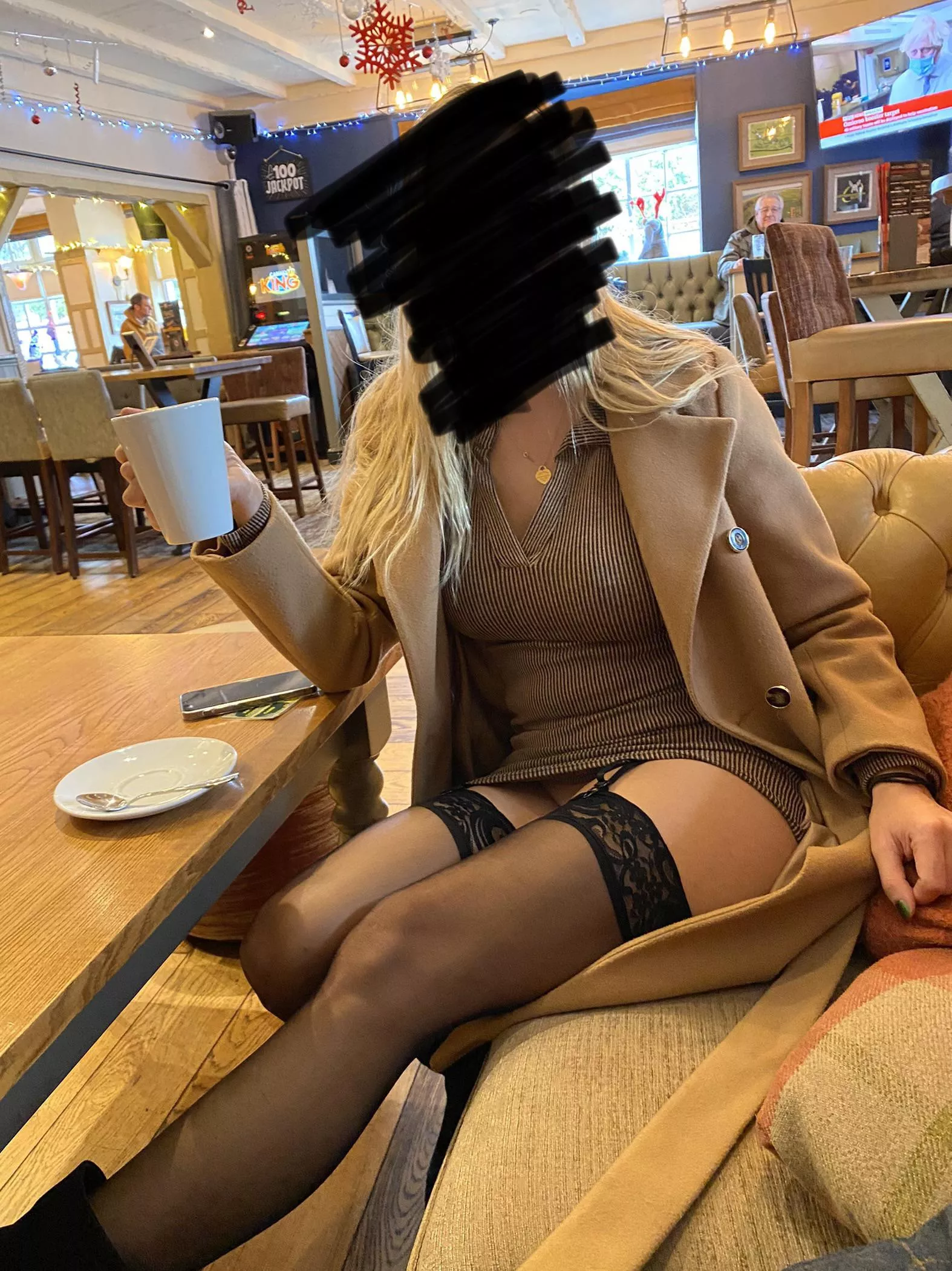 Best way to drink coffee wearing stockings and no panties 😜 posted by Fithappymilf