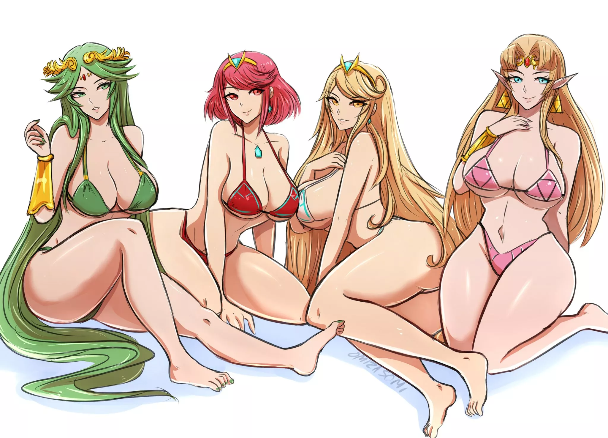 Bikini Palutena, Pyra, Mythra, Zelda posted by Terran117