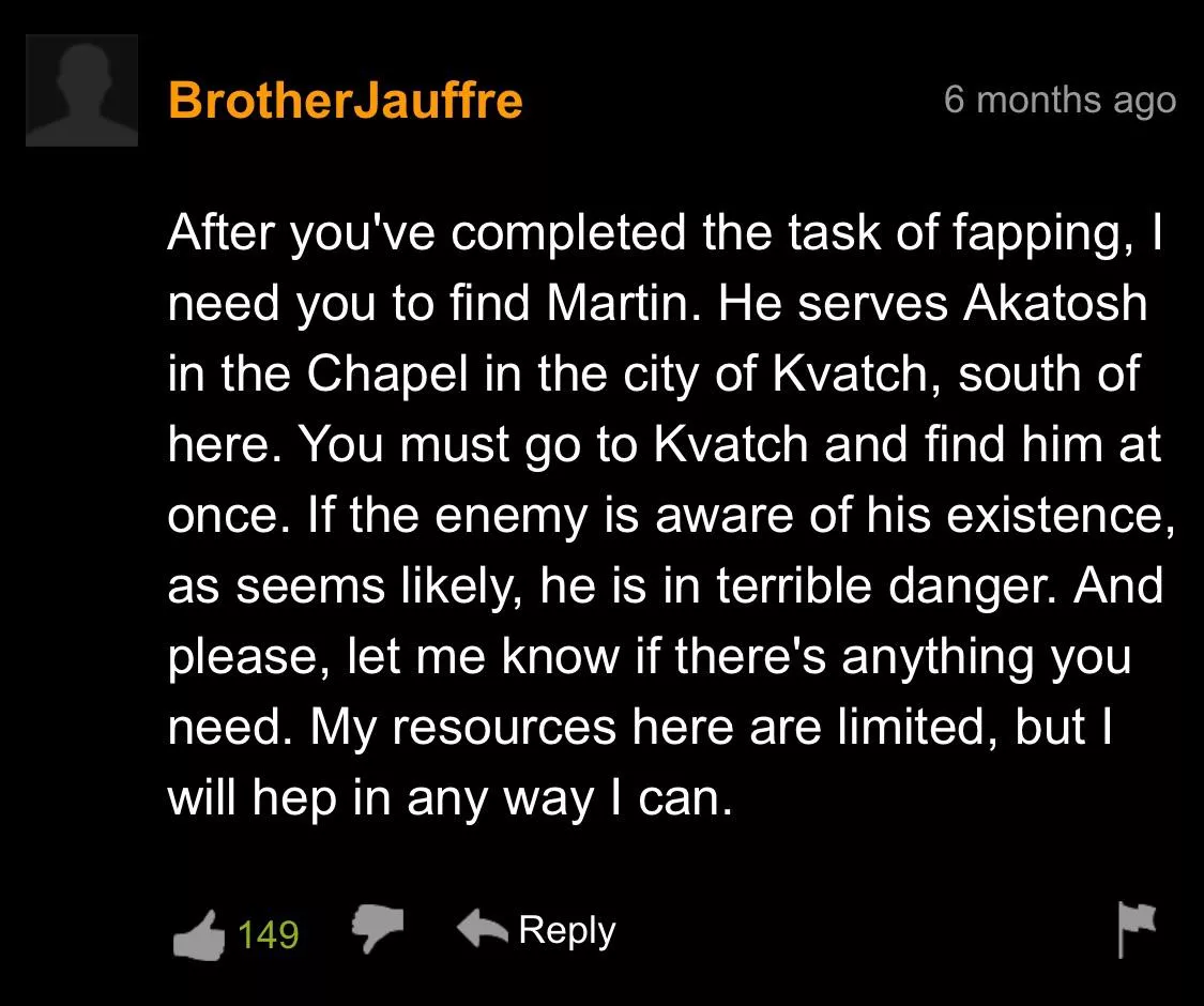 Brother jauffre wants you to return to your duties posted by deathbyshower992