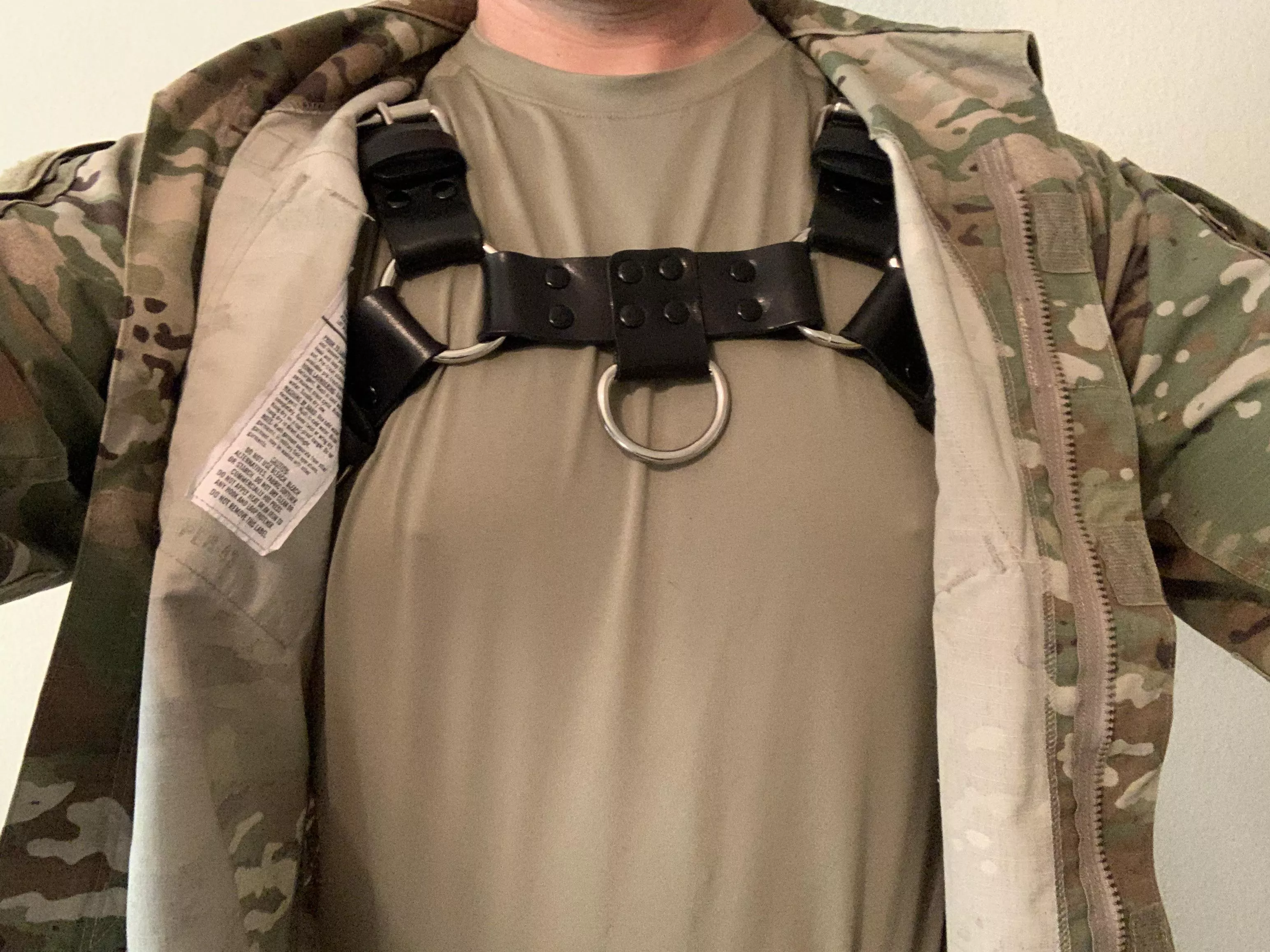 Bulldog harness under my uniform (twitter in comments) posted by armygay1