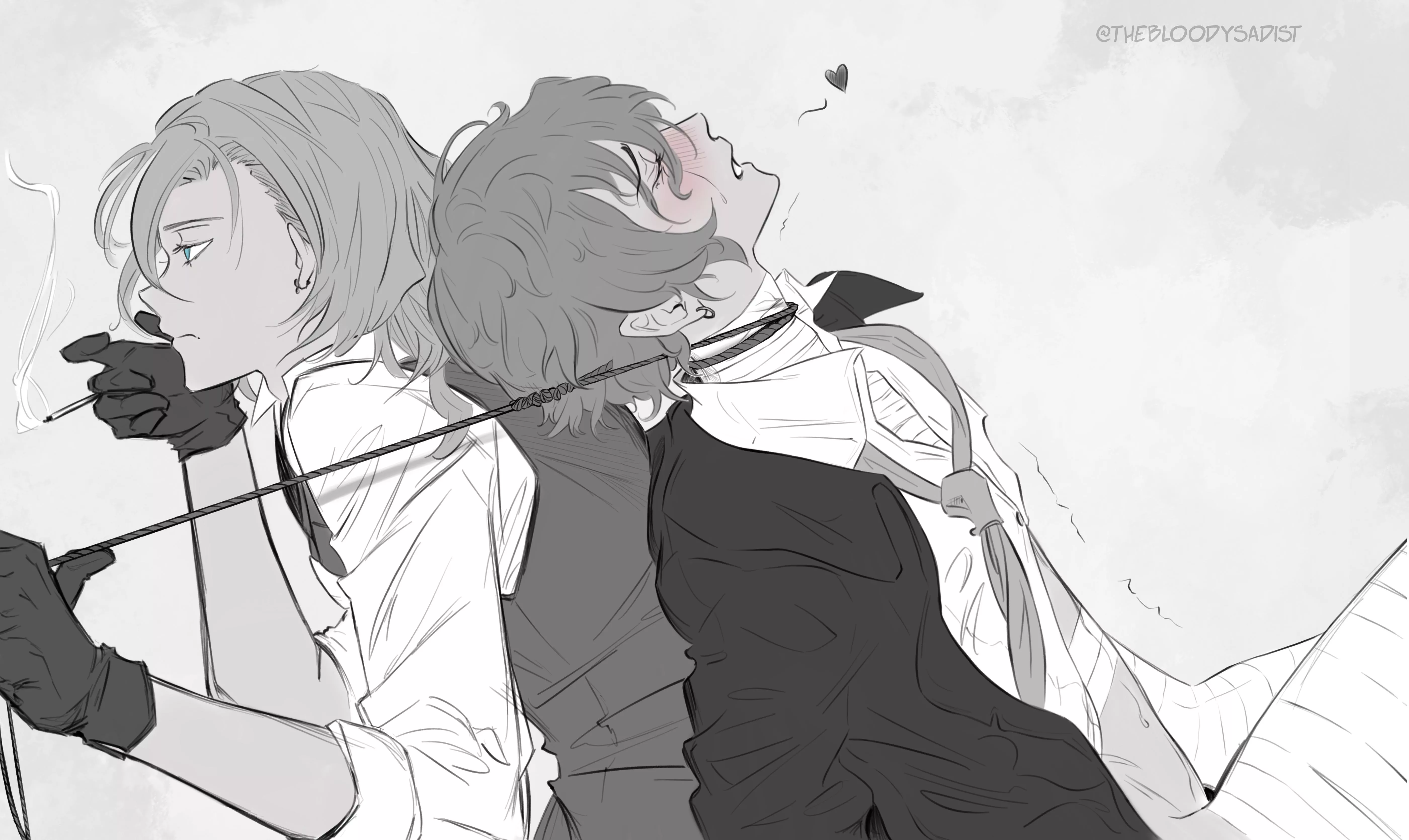 [Bungo Stray Dogs] My Whumptober day 2 (choking) art [Dazai x Chuuya]~ yes I did give them earrings lol posted by The-Winged-Writer