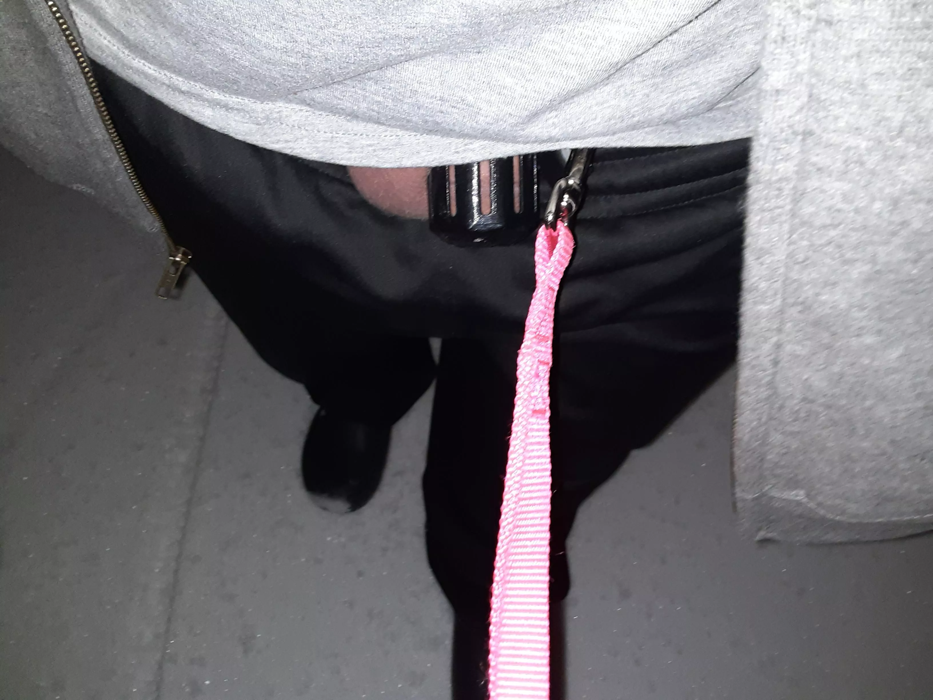 Caged clitty is leashed and taken for a walk. It's only 20 degrees out...🔒🍆🥶 posted by maxforuse