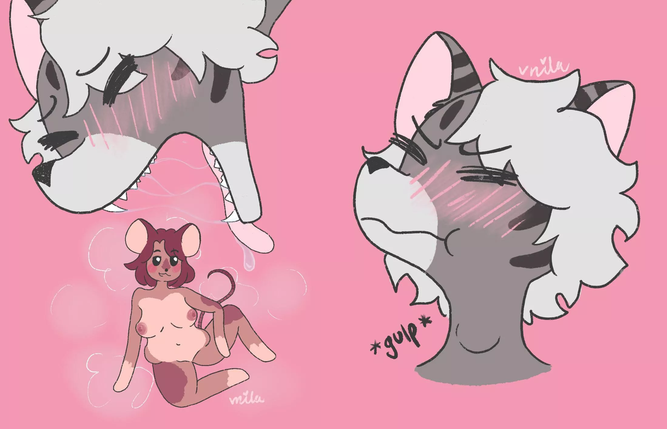 Cat and Mouse’s Vore Day! [f/f] [furry] [willing] [macro/micro] [lewd] Art by me vnila posted by v-nila