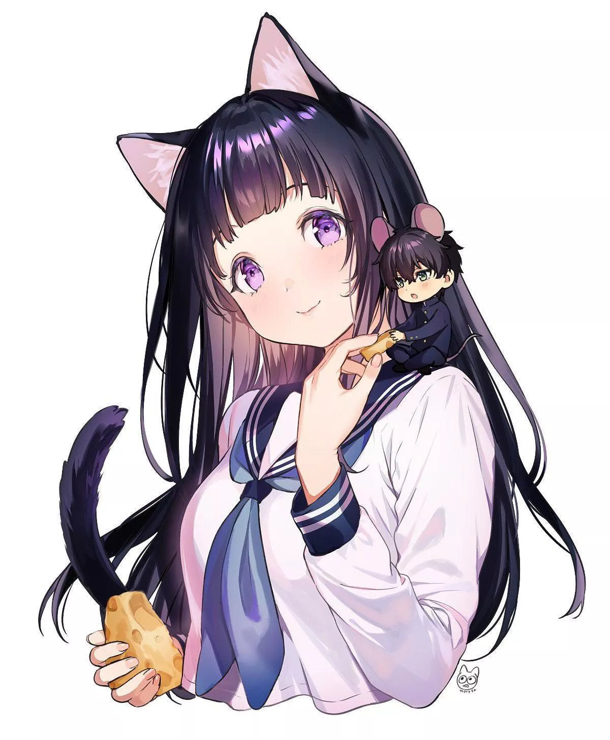 Catgirl feeding her mouse friend posted by get_down_0n_it