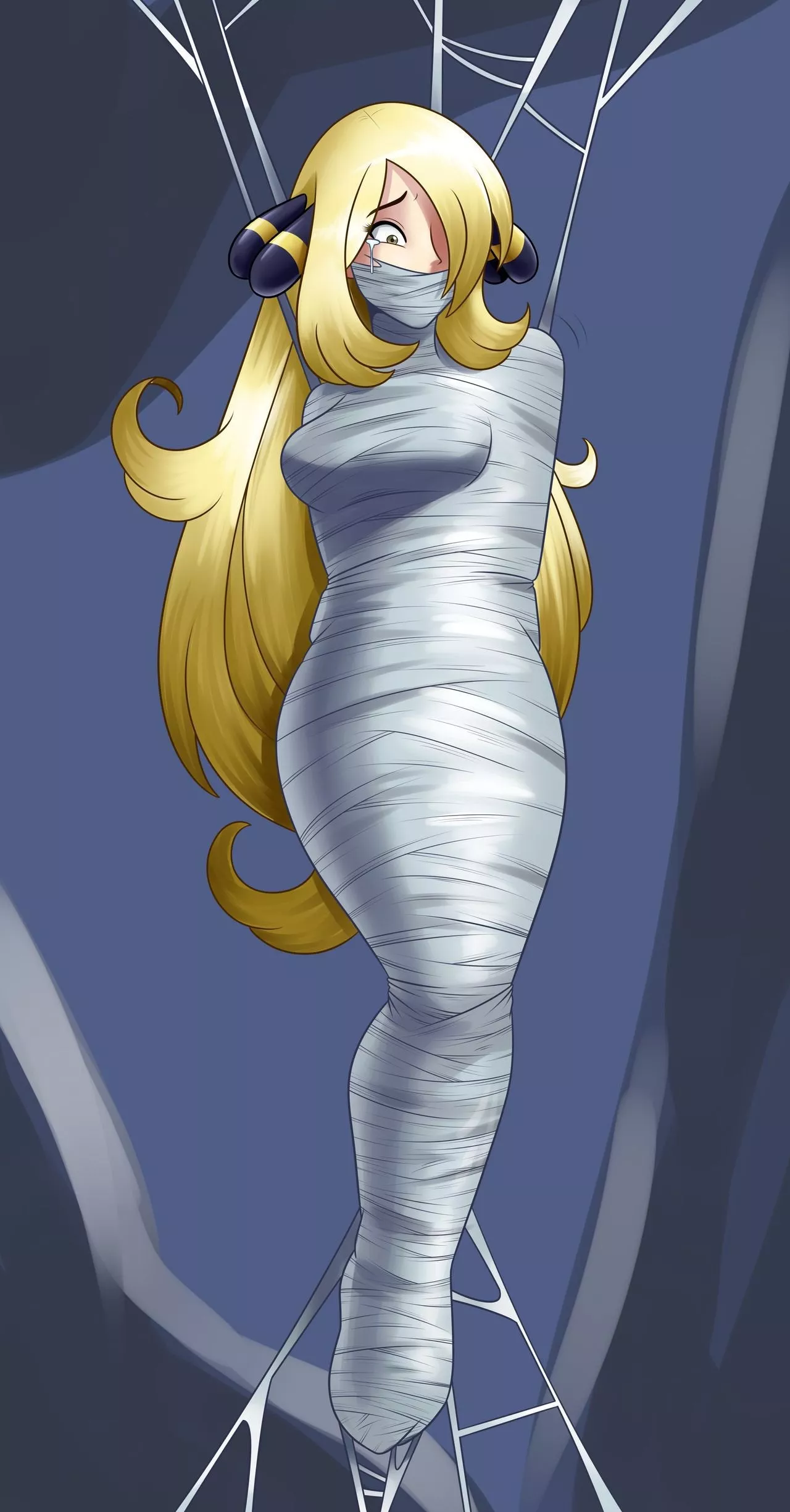 Champion Cynthia Wrapped Up Tight In A Cocoon Looking Sexy And Cute!🥰 Art By Spiderweber On Deviantart! posted by Gagking1357