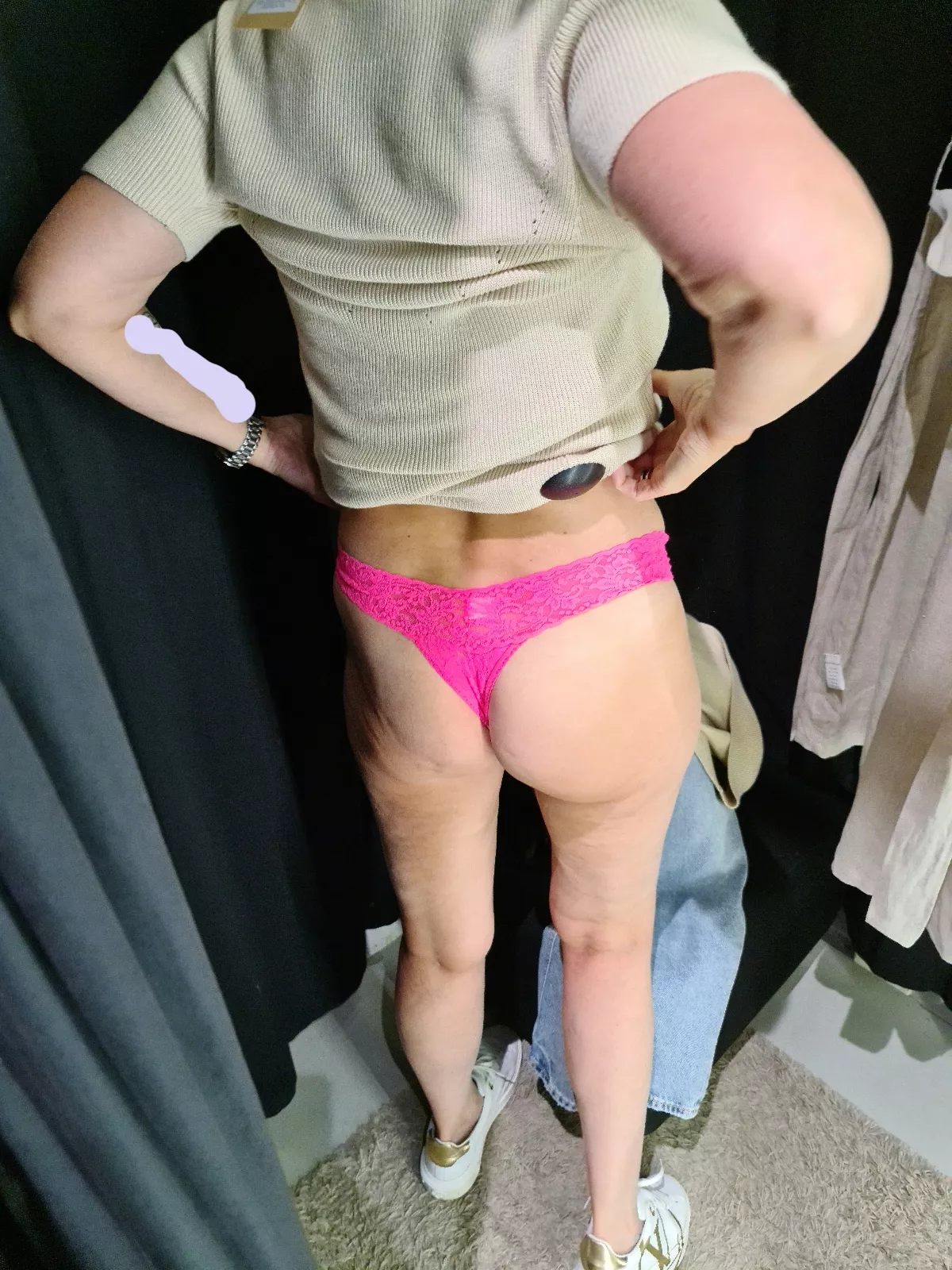 Changing room trying on a dress and panties posted by Dry_Ad4359