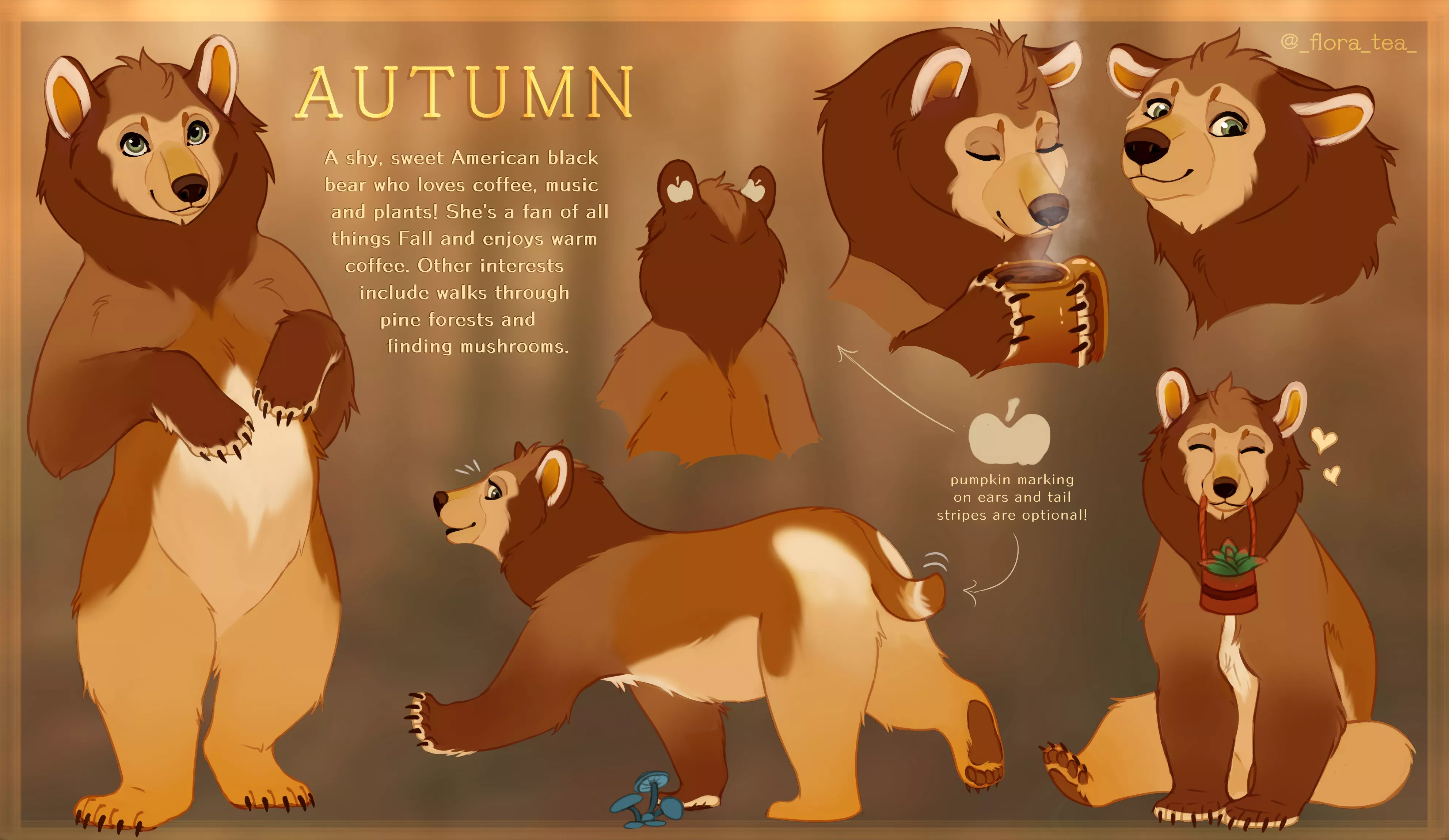 Character model sheet commission for @KazzysPlush on Twitter of their adorable bear, Autumn! posted by Flora-Tea