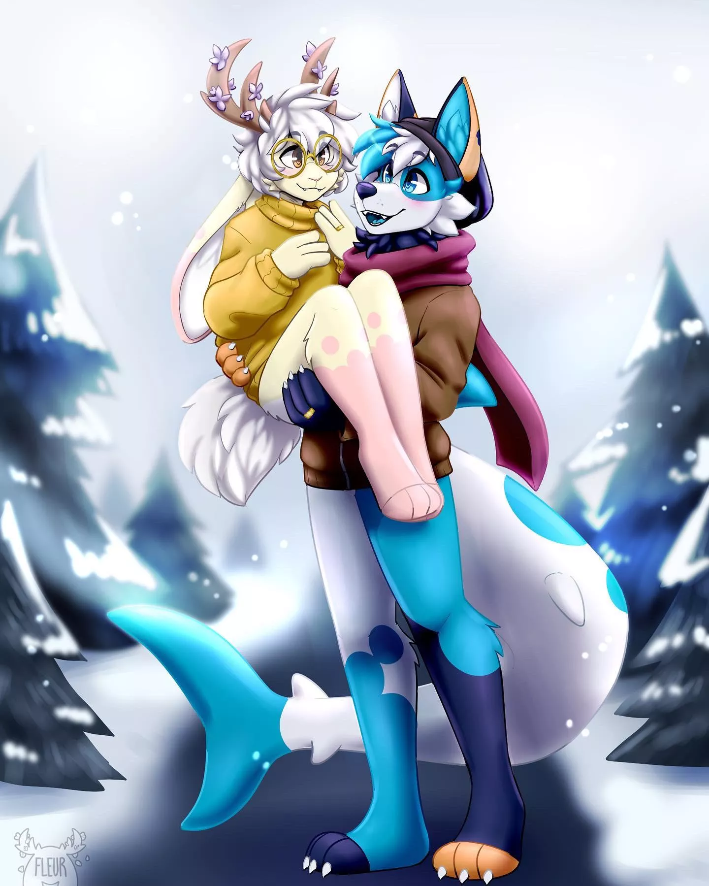 Christmas gift for my fiance 💛💙 (Art by me: @Fleurfurr on twitter) posted by Fleurfurr