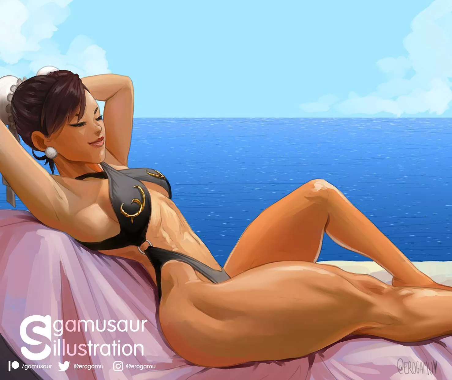 Chun-Li sunbathing (Ero-gamu) [Street Fighter] posted by caput4ever