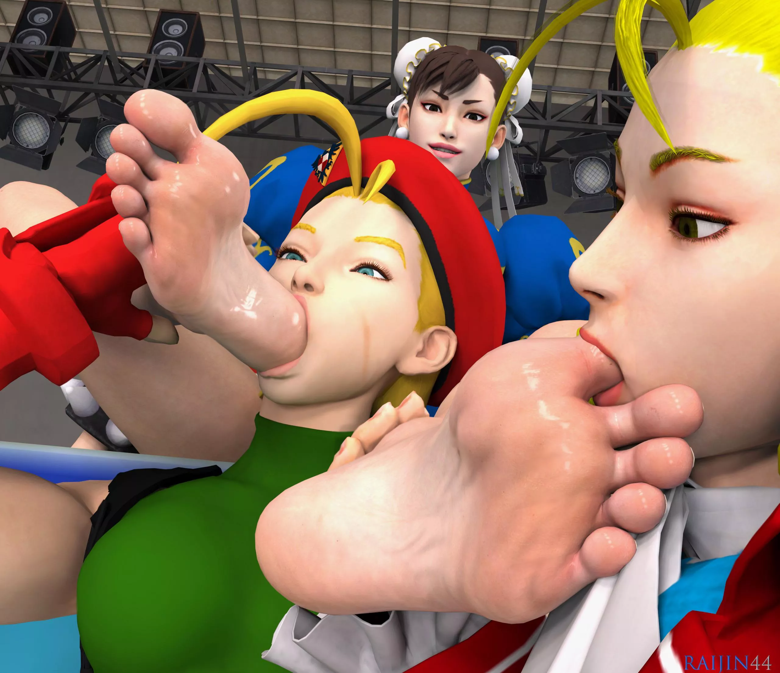 Chun-Li’s feet worshipped by Cammy and Karin (Raijin44) [Street Fighter] posted by caput4ever