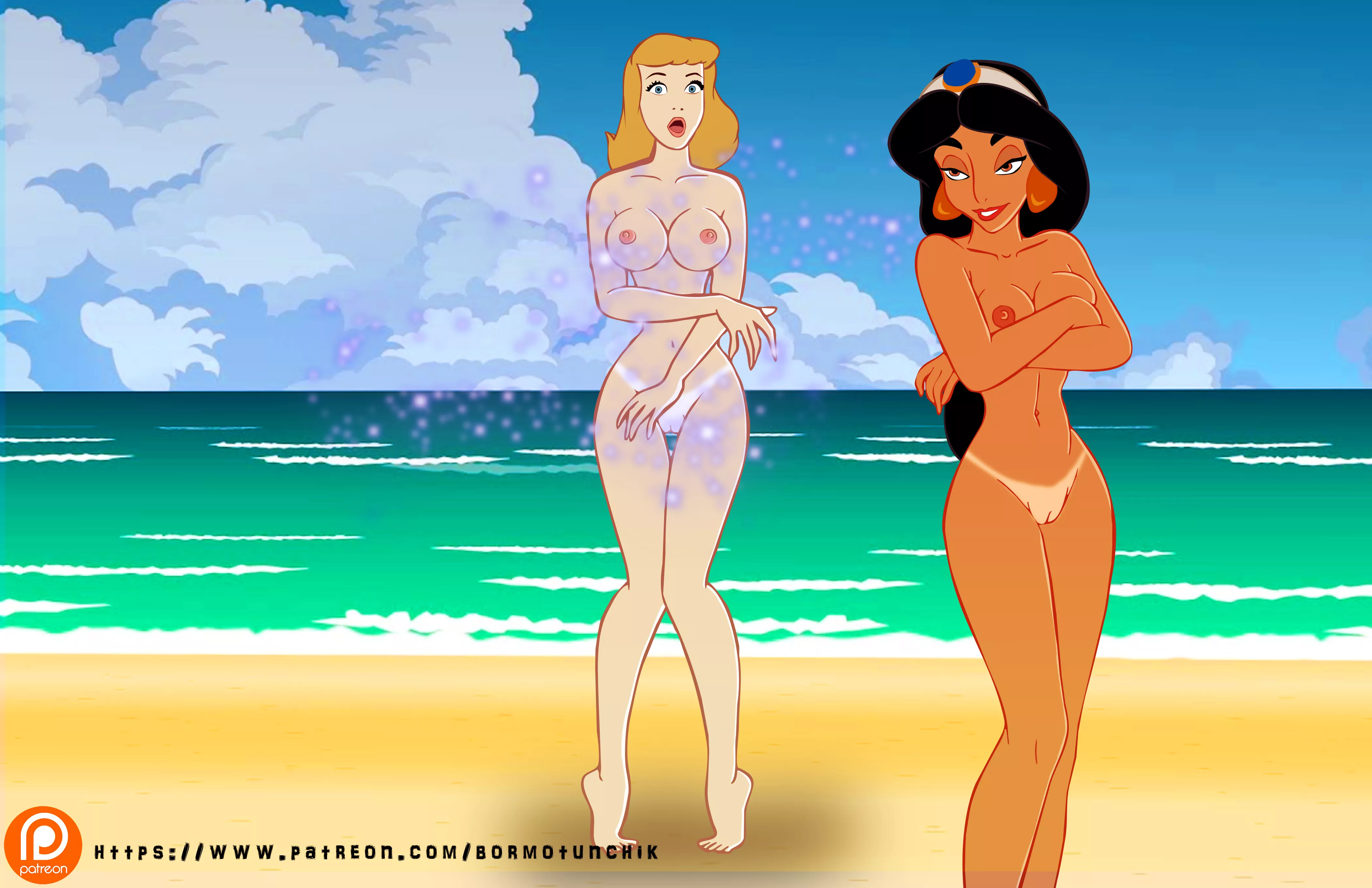 Cinderella and Jasmine at Beach (ENF) old work posted by Bormotunchik