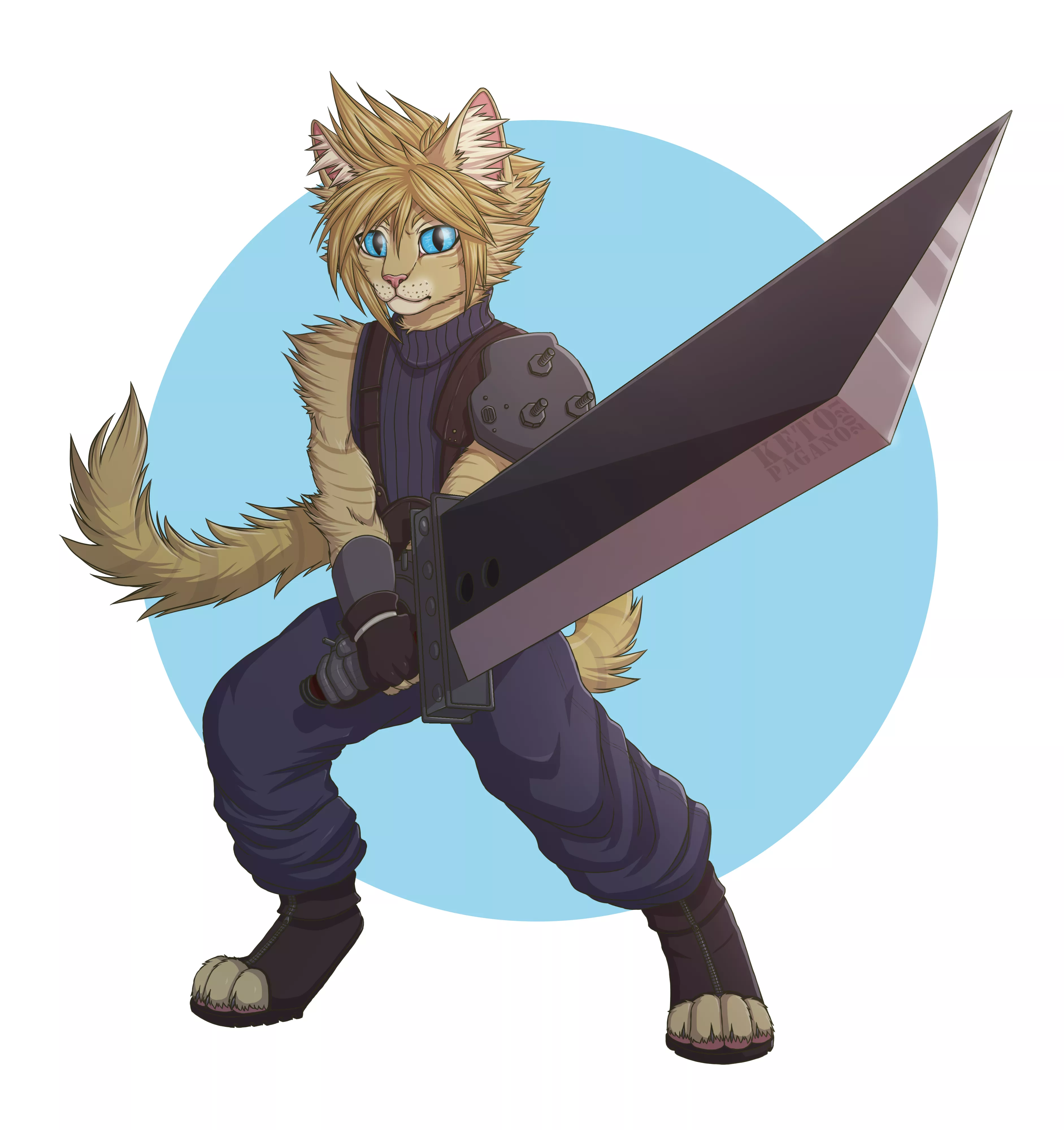 Cloud Strife as an anthro cat - Art by me more info in the comments posted by KetoPagano