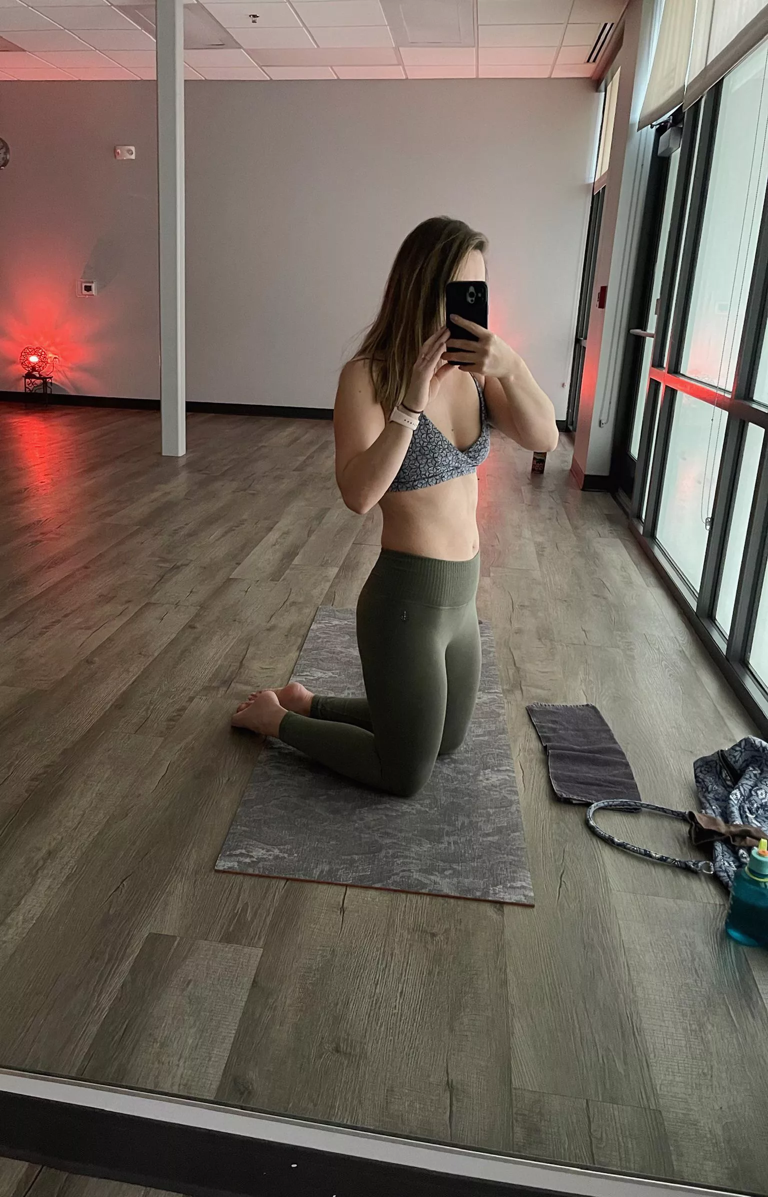 Cold outside but warm in here! Would you want to practice next to me? 😊😈 posted by Hello_Mrs_Yogi