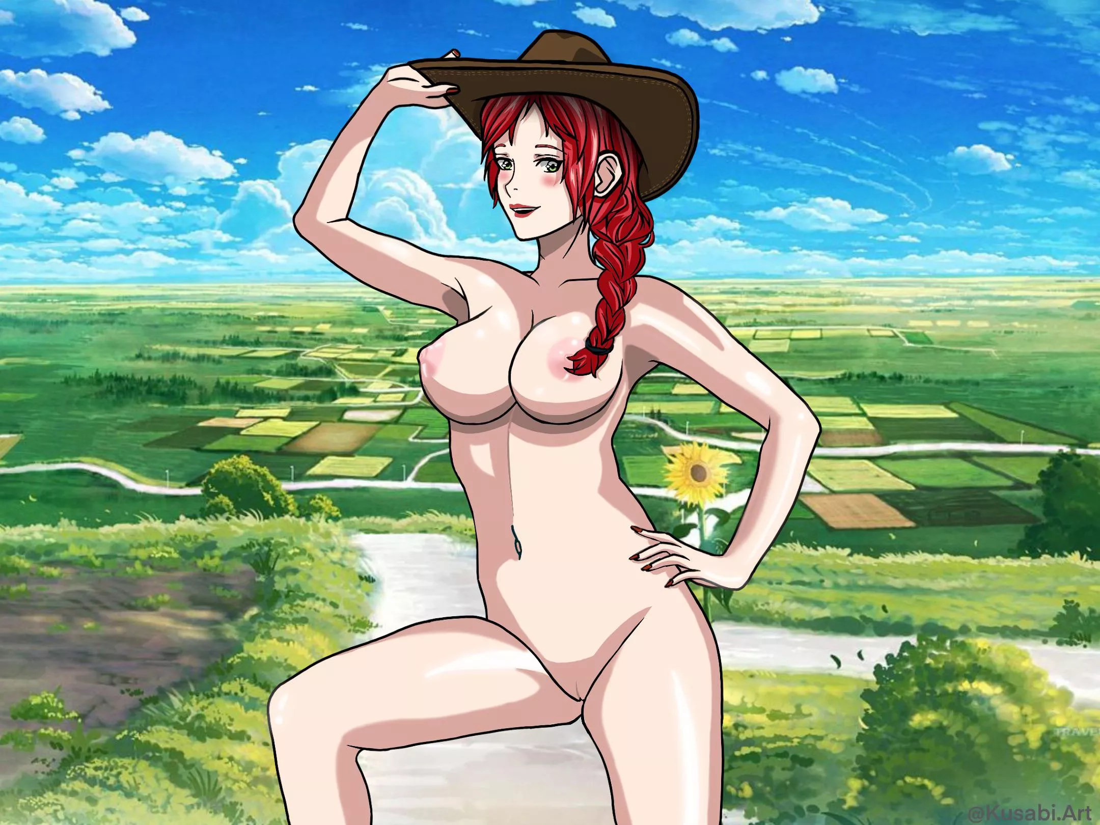 Cowgirl Ash (OC) Hey guys how’s it going hope y’all having a great day/night. I drew some Cowgirl ash for y’all, If you like my work and want to see other versions of this artwork follow my Instagram @Kusabi.Art posted by Bootmin420