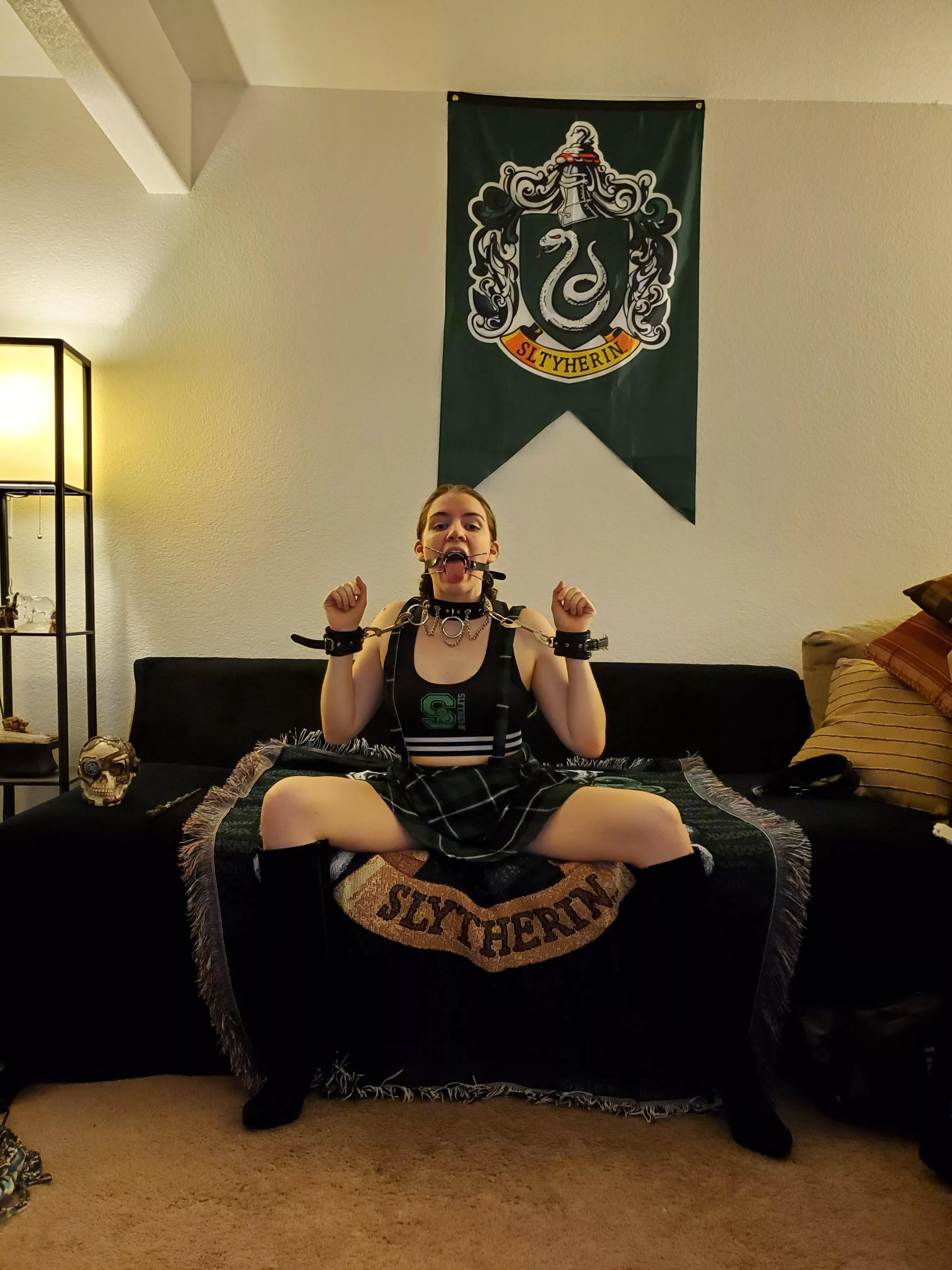 Cuffed and gagged little Slytherin. posted by PenelopeSilver