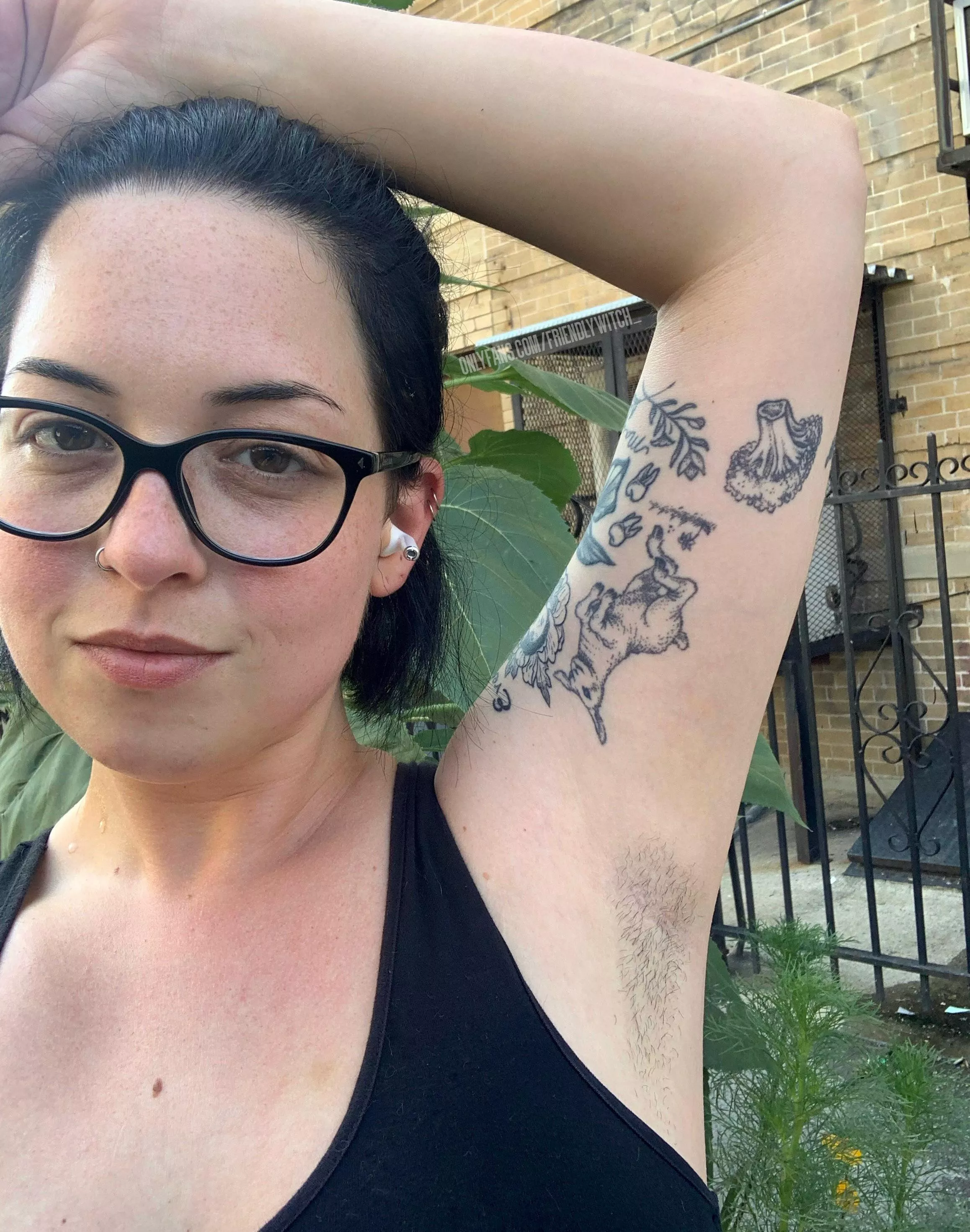 Day 6! 🥵 Dripping in sweat and showing off my hairy pits to the entire block posted by friendlywitch_of