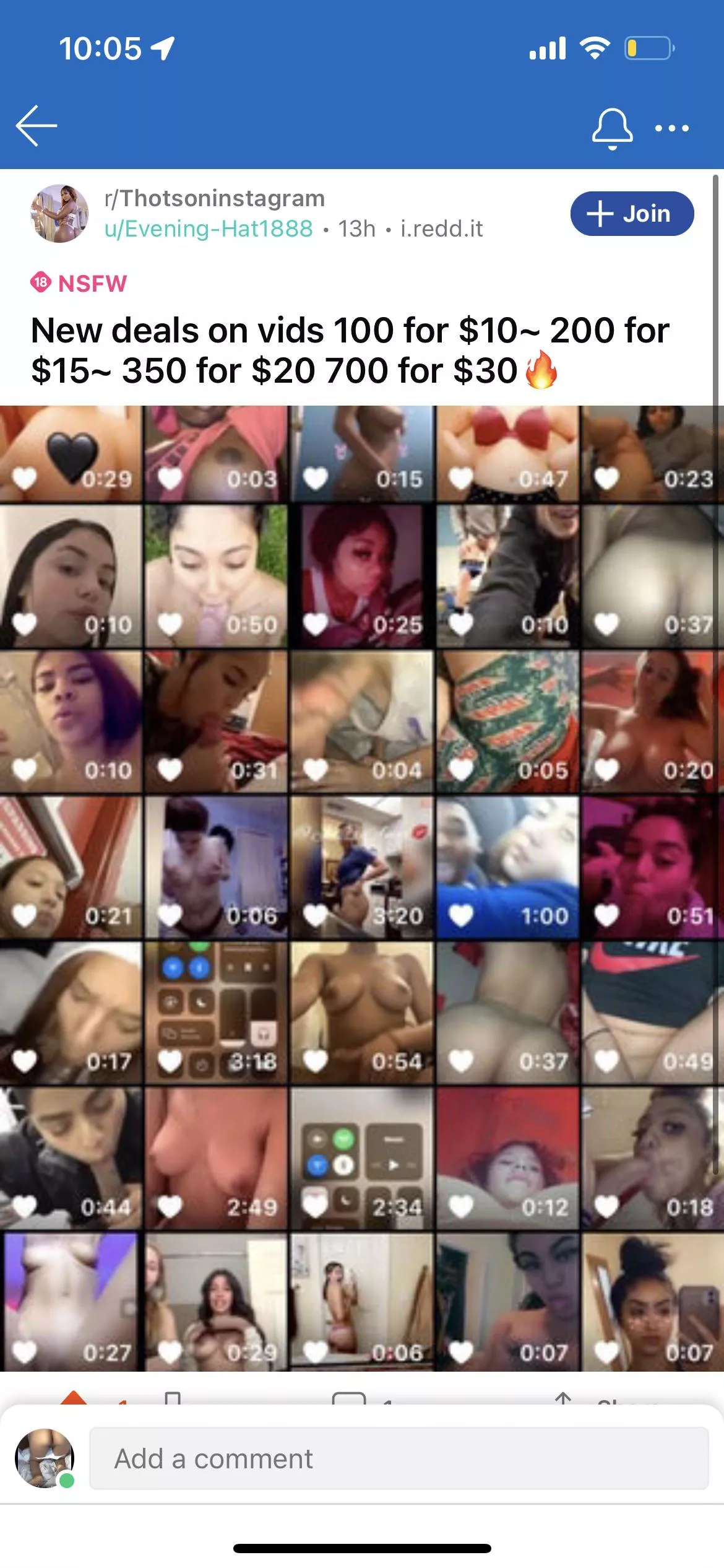 Deals on vids 100 for $100~200 for $15~ 350 for $20~ 700 for $30🔥 posted by Evening-Hat1888