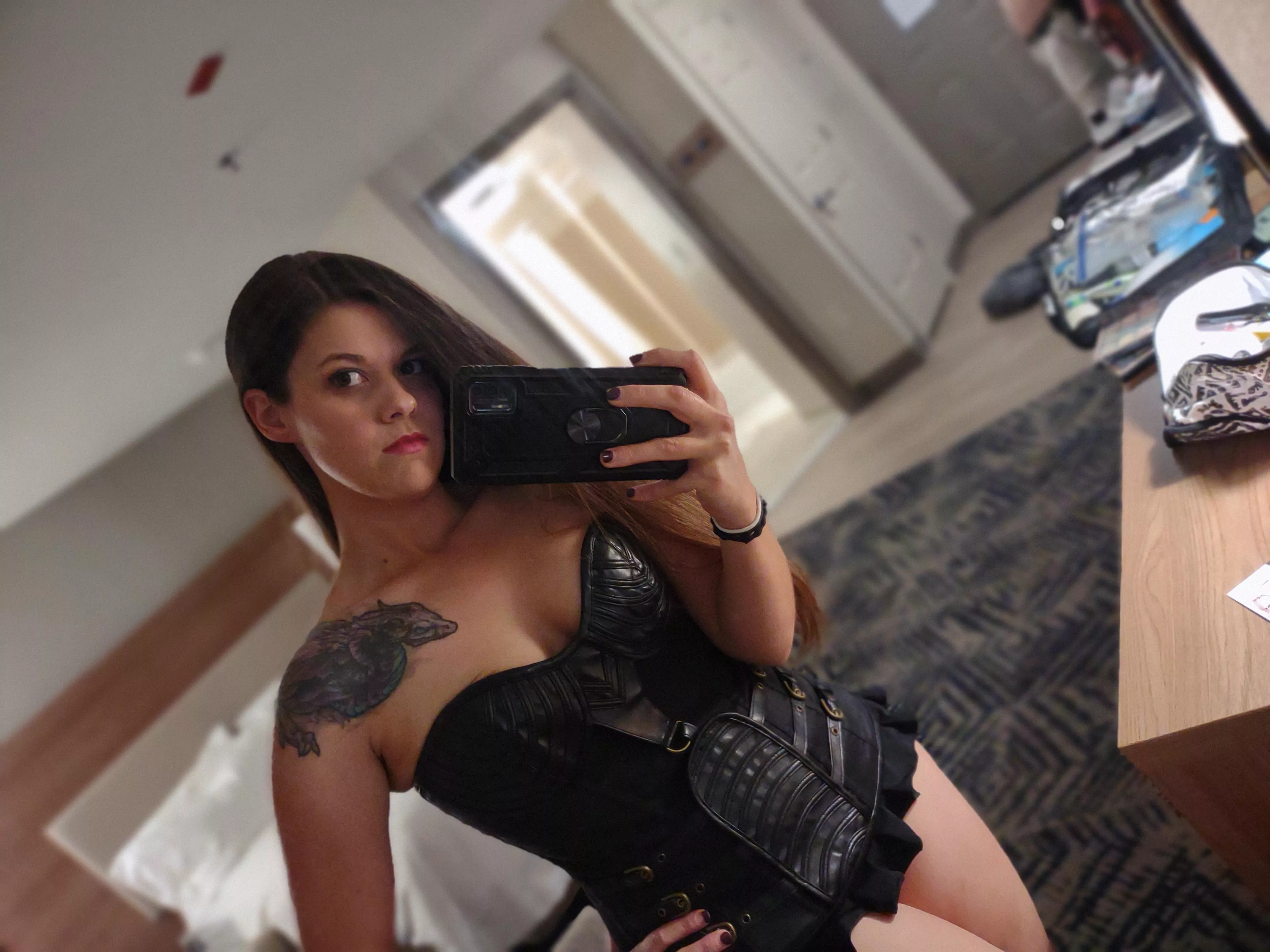 Decided to wear my corset and a super mini-skirt to the swingers club last night. What you think? posted by Lady_Albedo_96