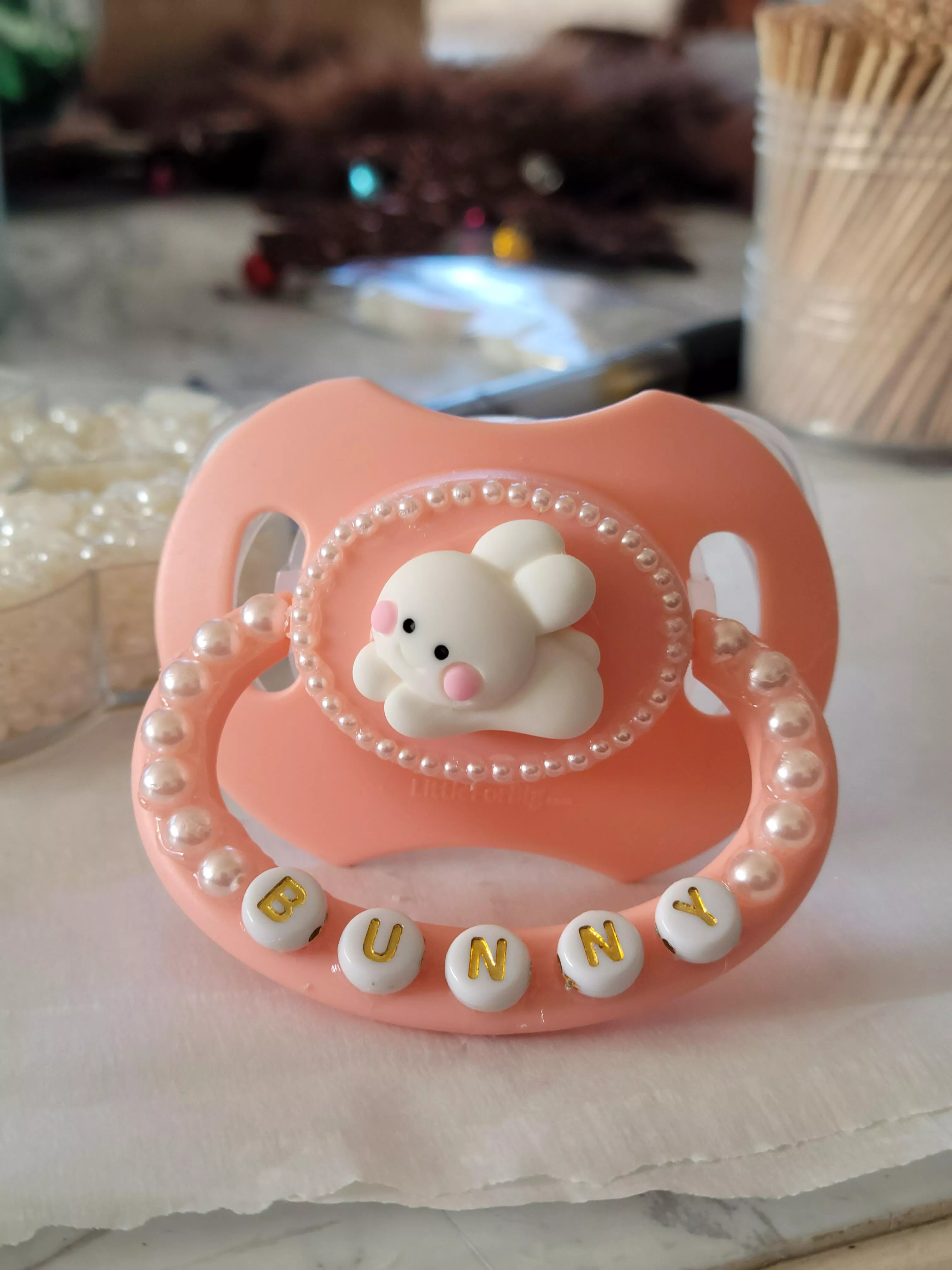 Decorated my first paci! Can't wait to model it for Daddy ðŸ¤­ðŸ°ðŸ’– posted by nippymom