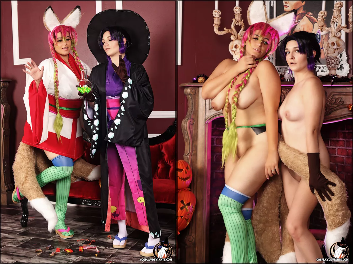 Demon Slayer Halloween - NatsumeCosplay & Sonucktia as Shinobu & Mitsuri on/off posted by CosplayDeviants