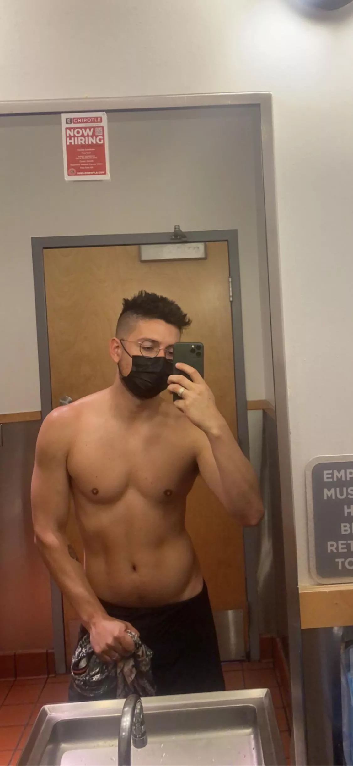 Did I take my shirt off in a chipotle bathroom bc I thought the lighting was good? Yes. Do I have any regrets? Maybe posted by zklorenzo