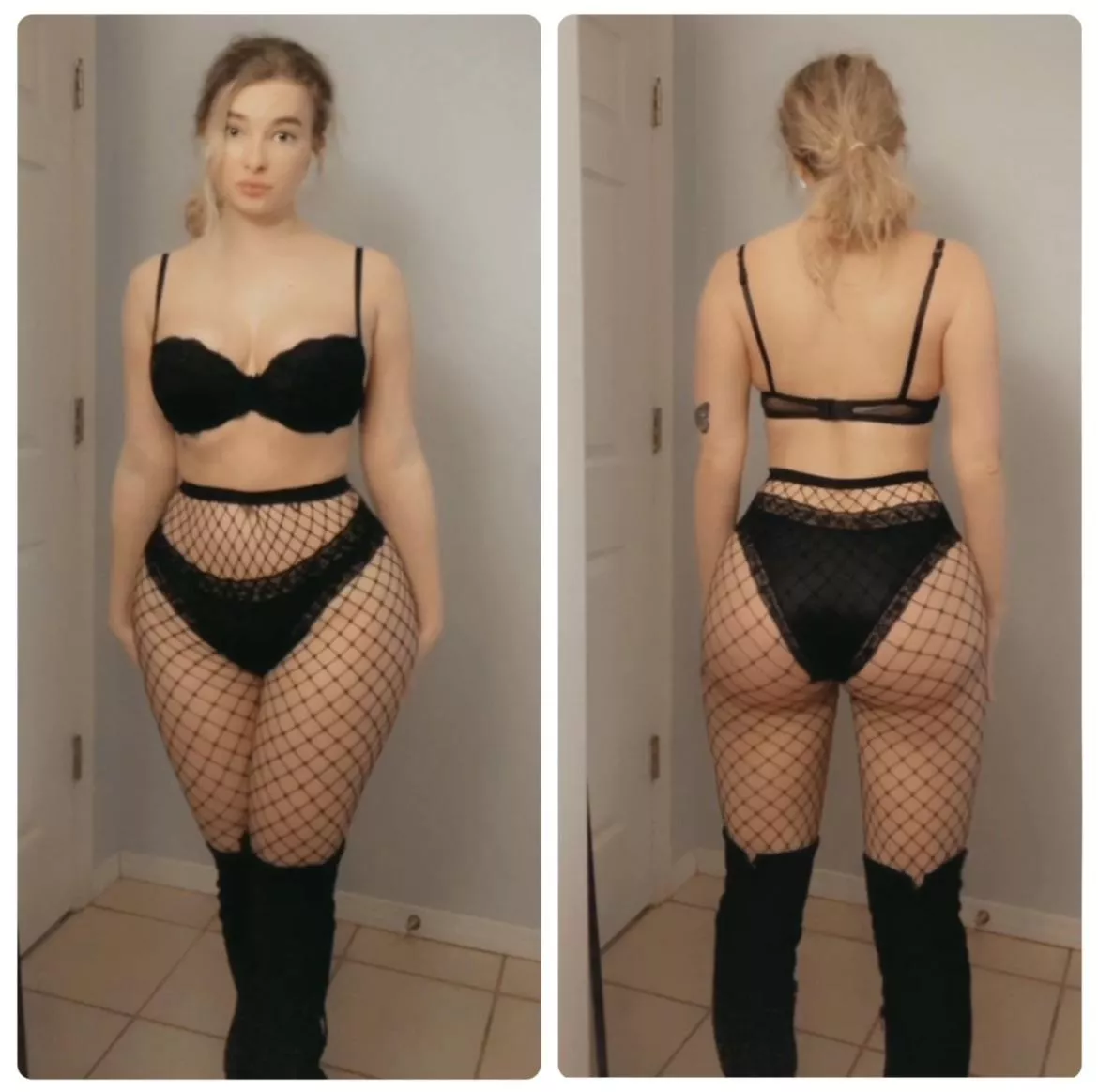 Do my fishnets look better on me from the front or back? posted by realprettyangel