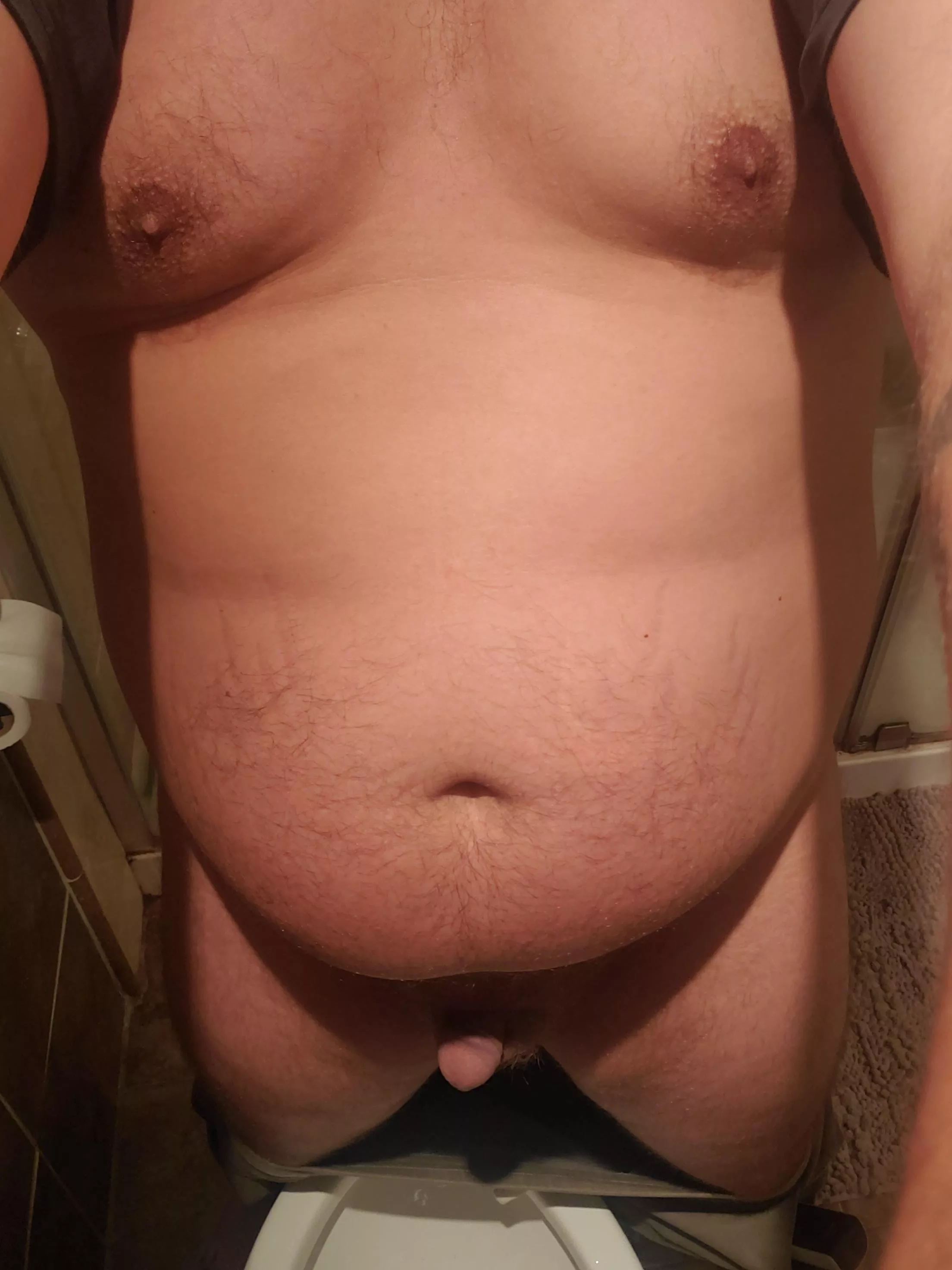 Do you like how my man tits are filling In? Love having my belly rubbed. posted by Middle-Piglet-6261