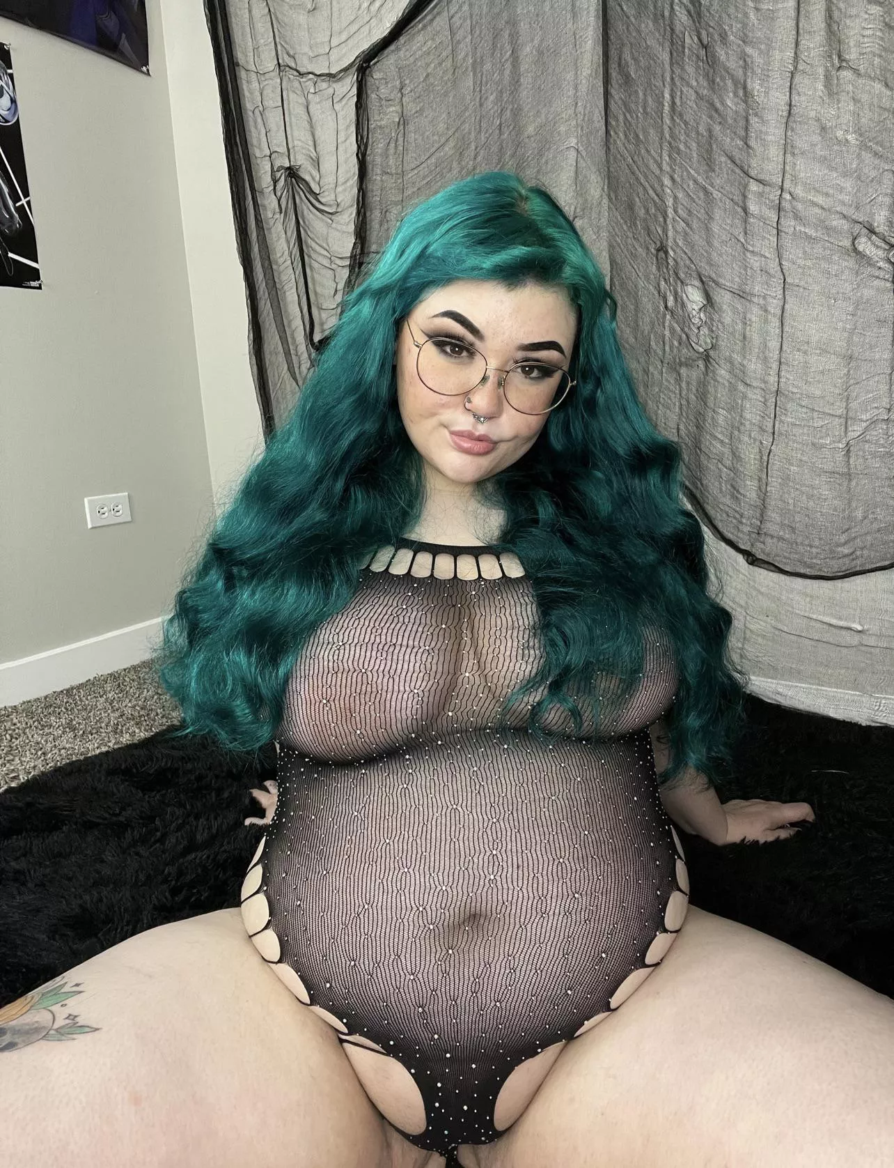 Do you like my new rhinestone fishnet bodysuit? 🥺🥰 posted by c4psized