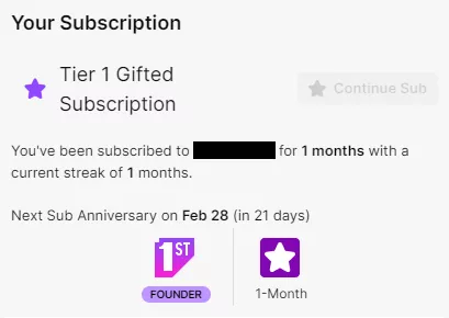 Does this mean I'll be given a Founder's Badge if I continue my subscription after the 1 month gifted sub that someone gave to me or do I need to upgrade to Tier 2? posted by Daredevil_Gamer