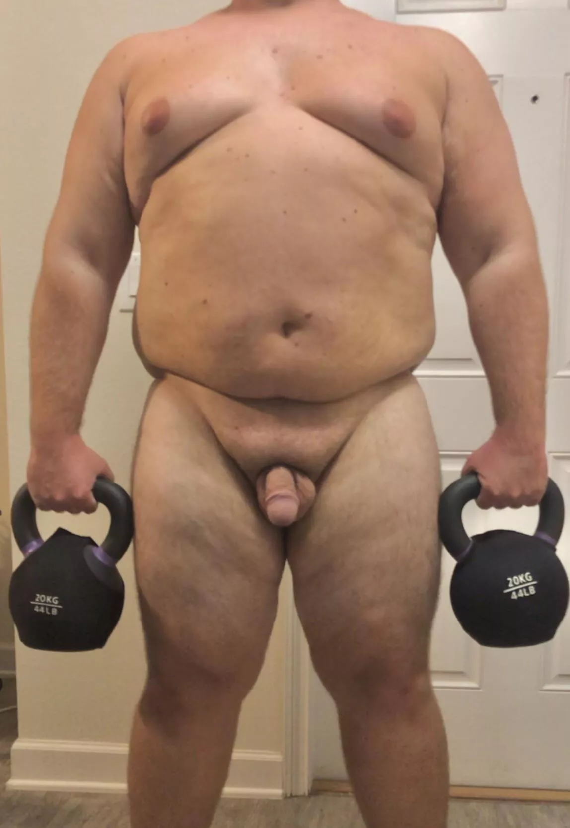 Easier to swing kettlebells while naked! Trying to get back in shape while monitoring my nude body’s changes. posted by TomKat933