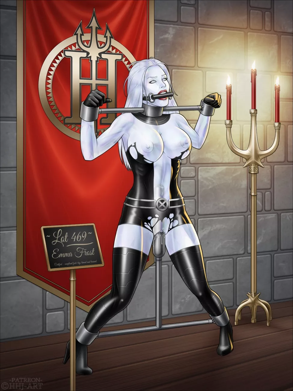 Emma Frost auctioned off by the Hellfire Club. (HighHeeledJill) [X-Men] posted by Flappabill