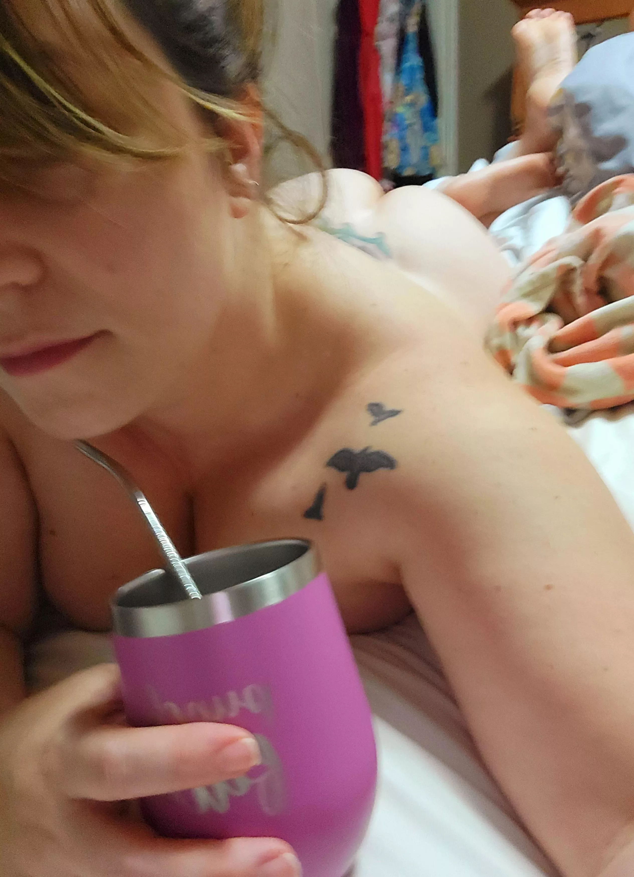 Enjoying a homemade wine slushie in bed... MILF self-care... posted by DelcoBrattt