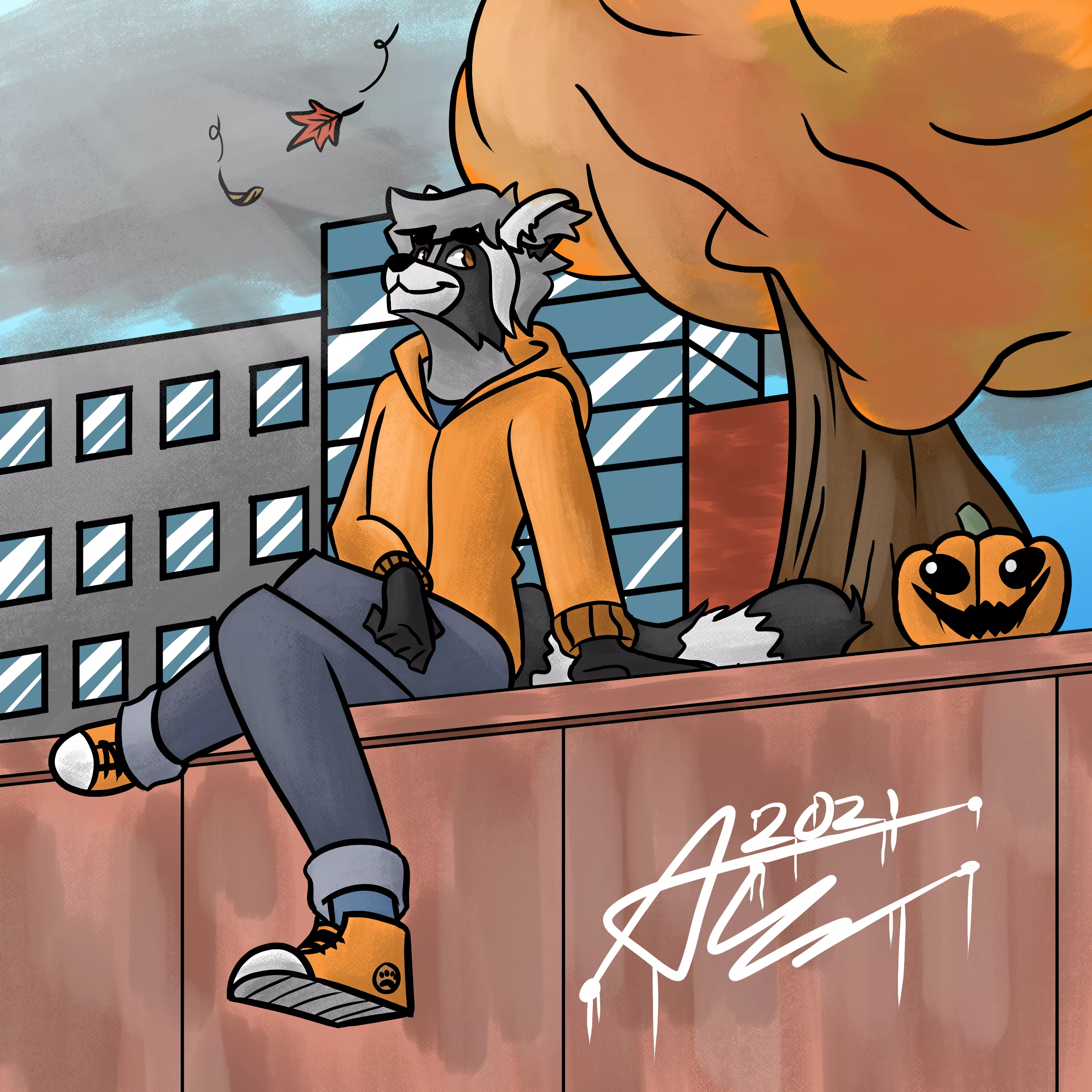 Enjoying the autumn weather. 🍁 🍂 🎃 (Drawn by me @ReytheRaccoon on Twitter) posted by Air_Ford