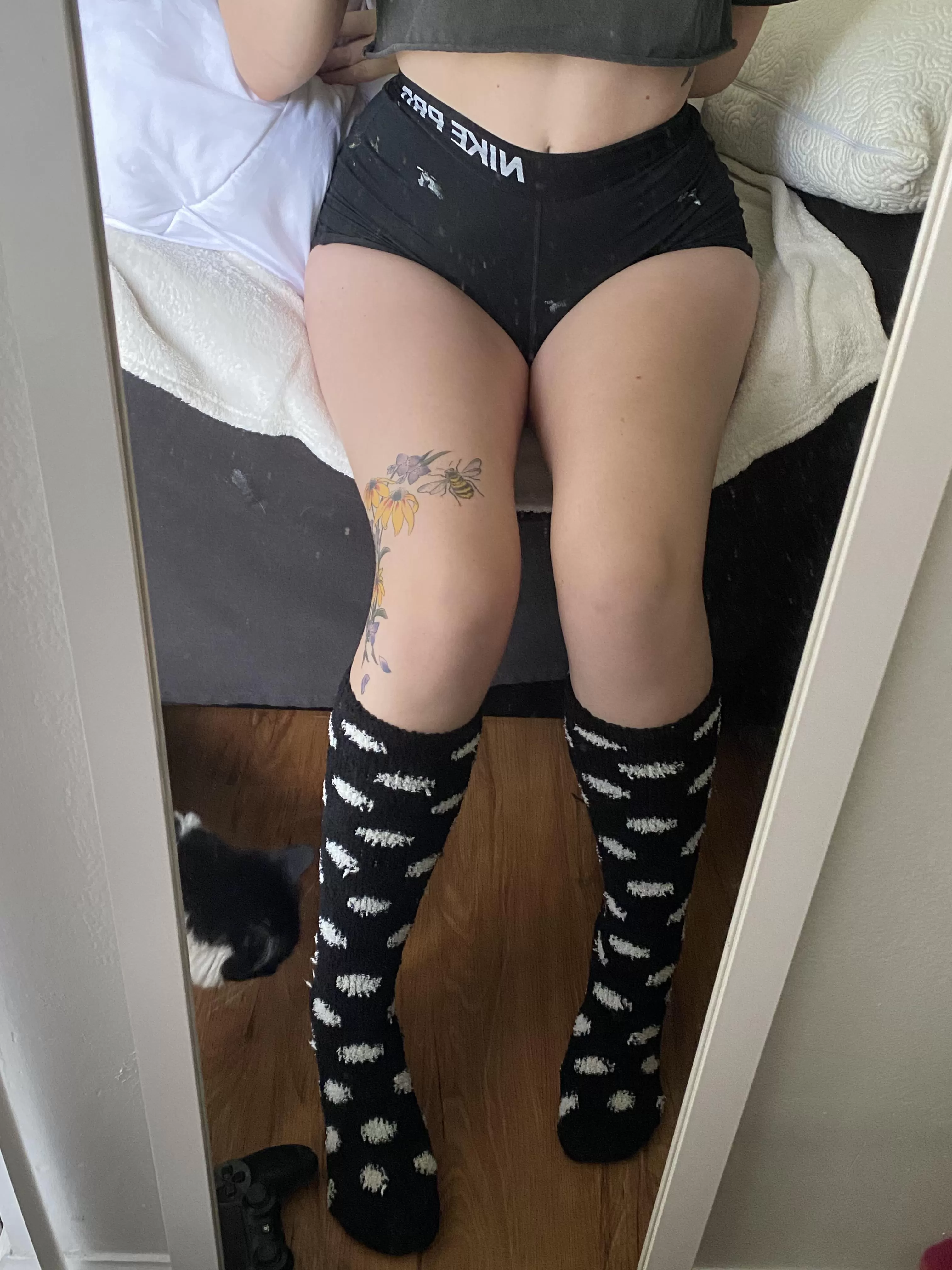 everyone loved my soccer socks, thoughts on my polka dot socks? 🧦🖤 posted by plutos-princess